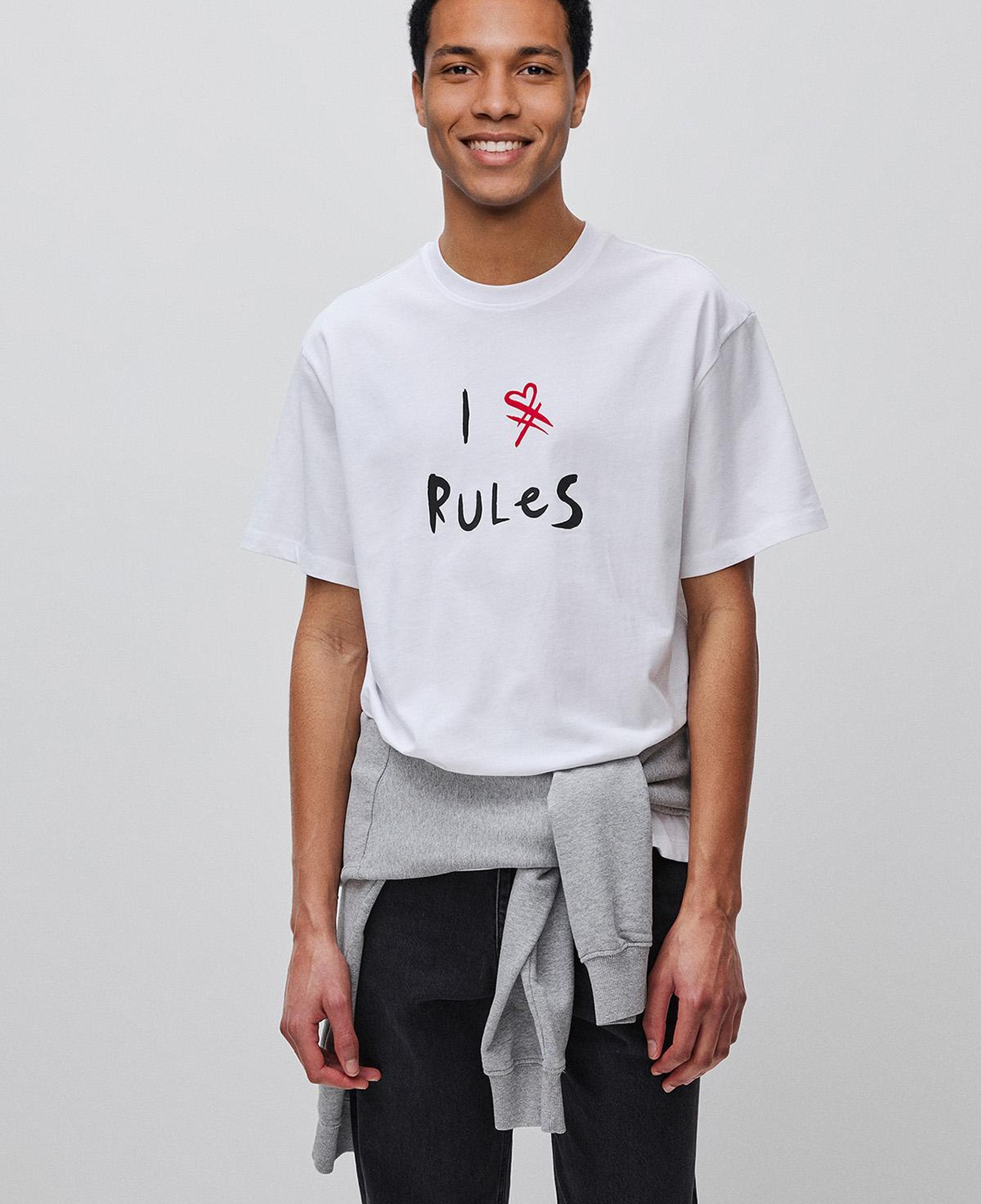 Erkek Beyaz %100 Pamuk Grafik Baskılı Bisiklet Yaka T-Shirt