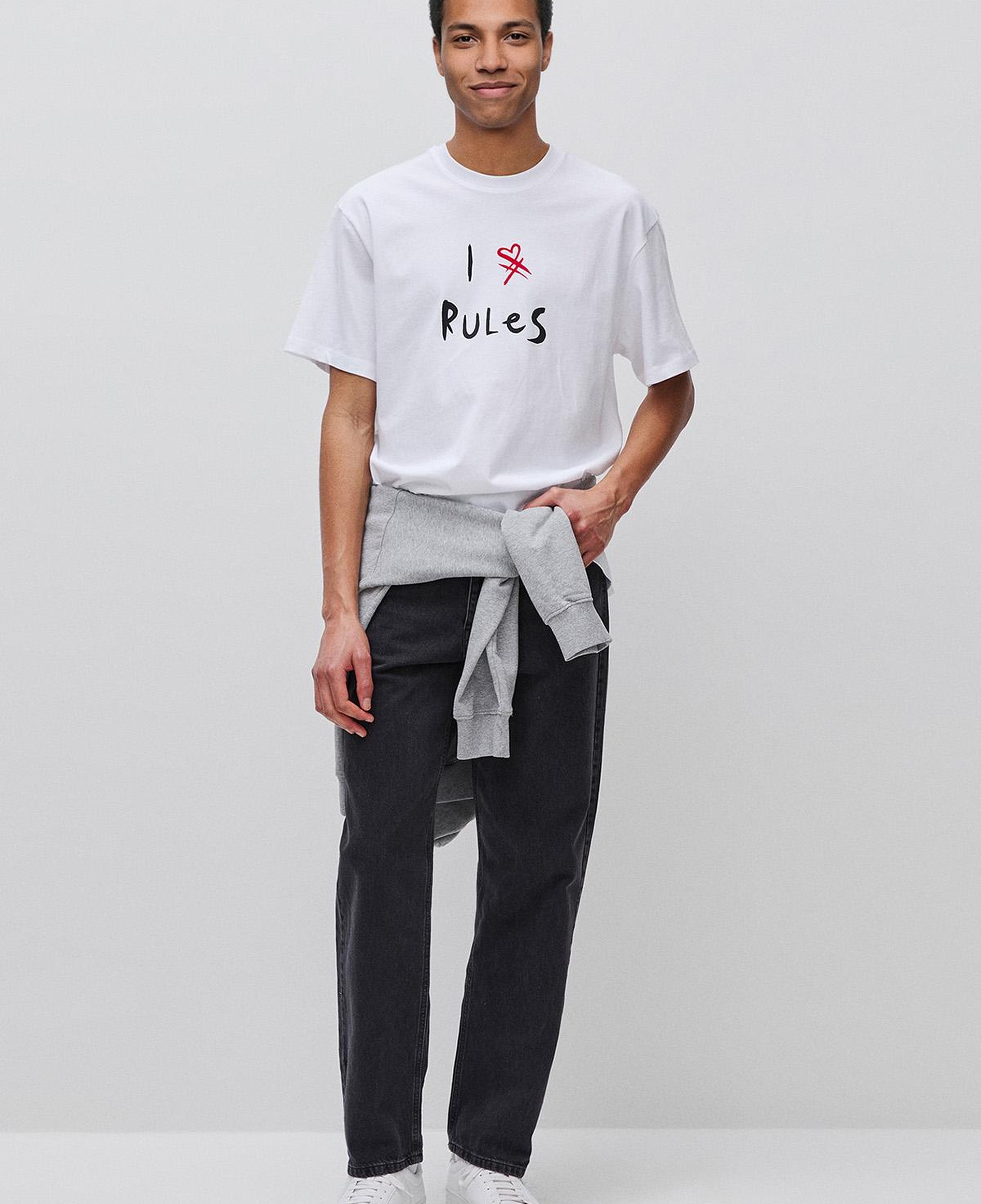 Erkek Beyaz %100 Pamuk Grafik Baskılı Bisiklet Yaka T-Shirt