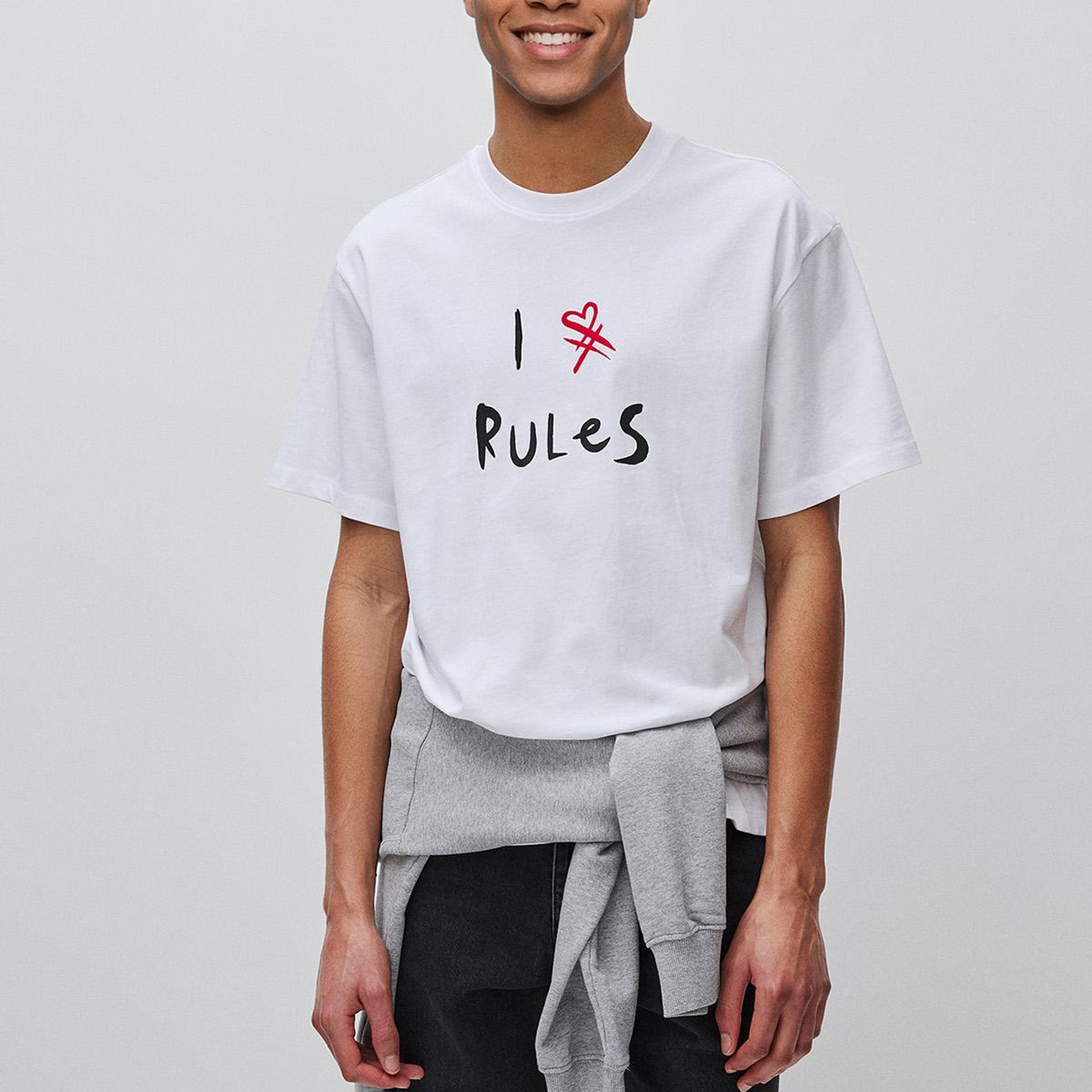 Erkek Beyaz  %100 Pamuk Grafik Baskılı Bisiklet Yaka T-Shirt