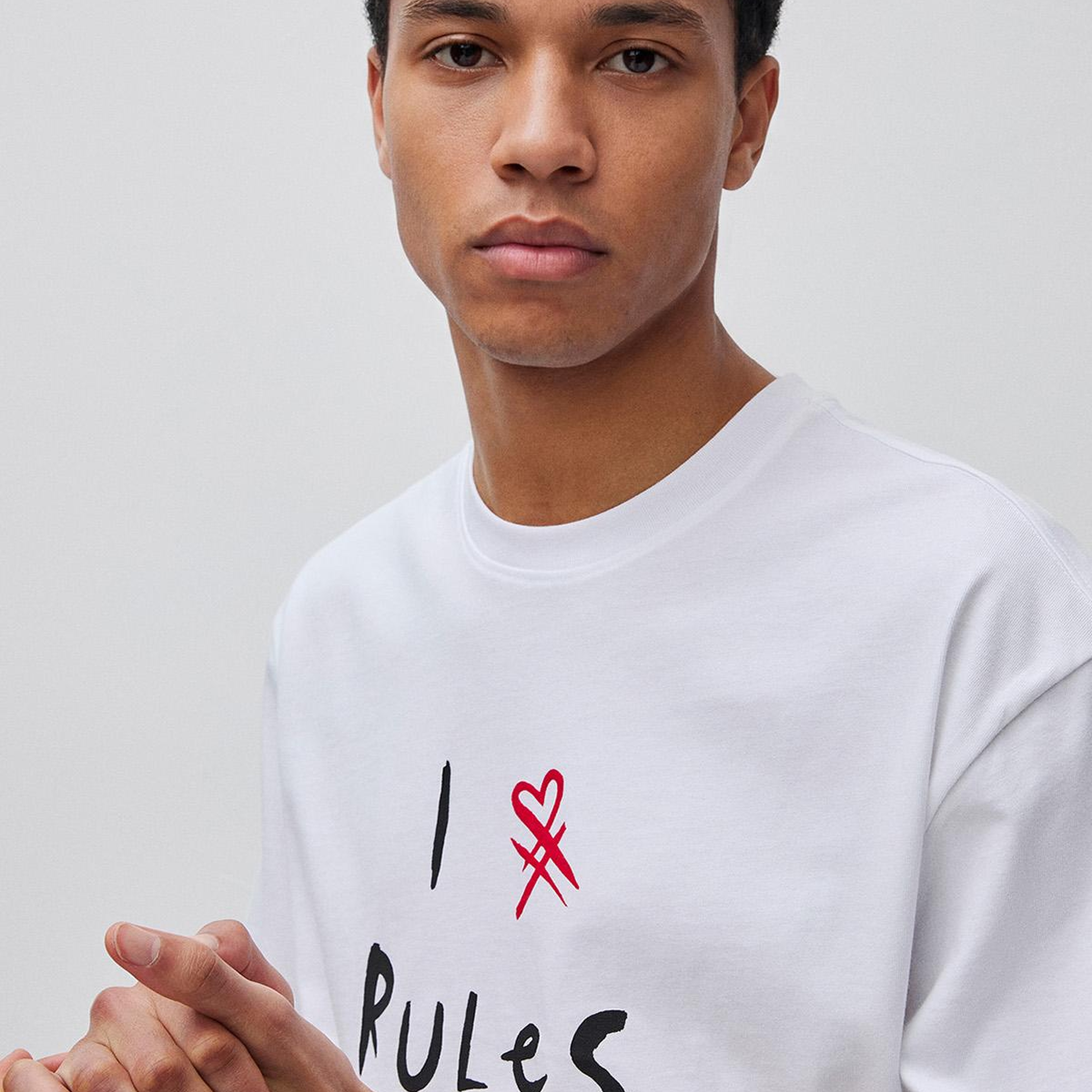 Erkek Beyaz  %100 Pamuk Grafik Baskılı Bisiklet Yaka T-Shirt