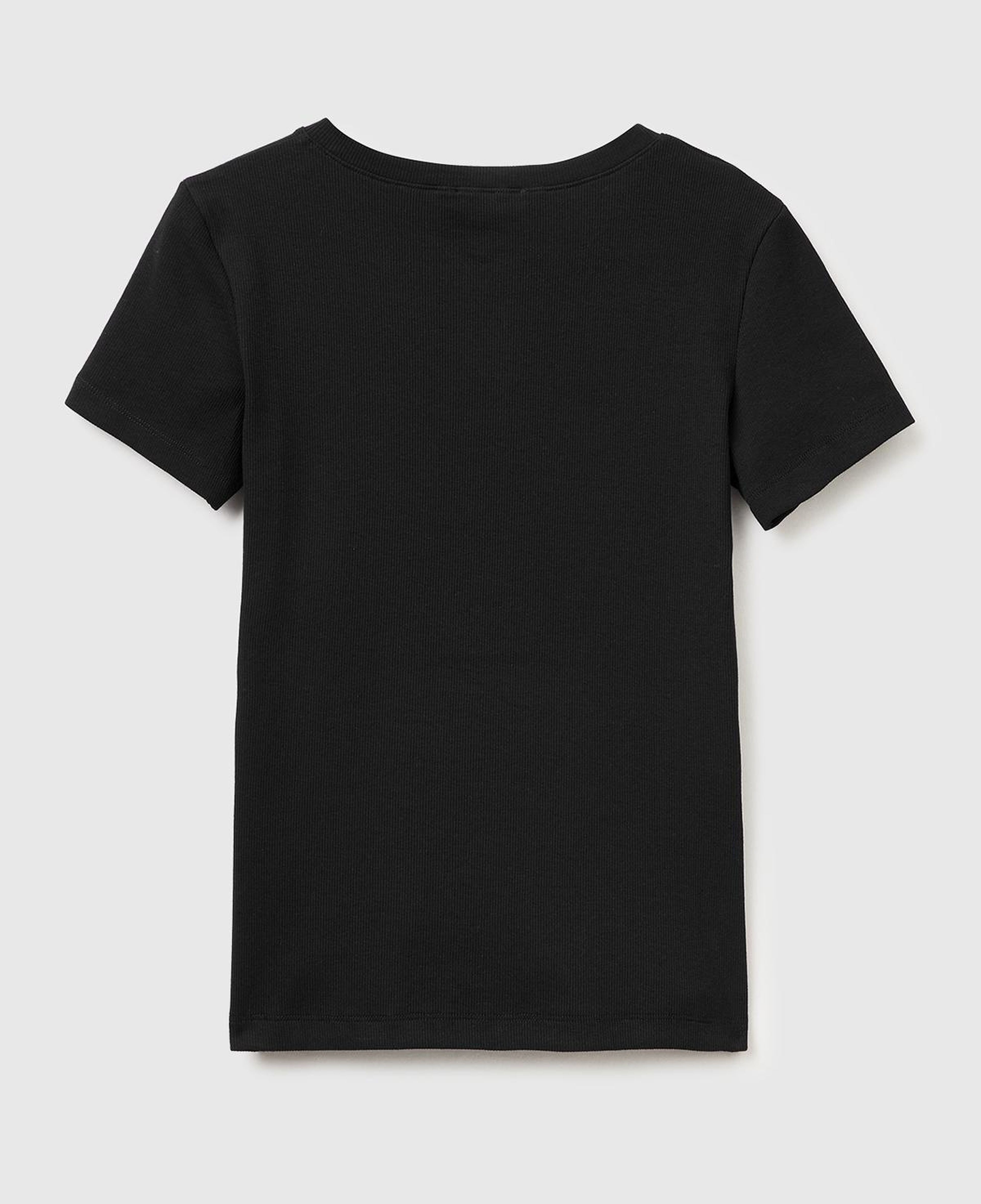 Kadın Siyah Pamuk Karışımlı Önü Düğme Detaylı Yuvarlak Yaka T-Shirt