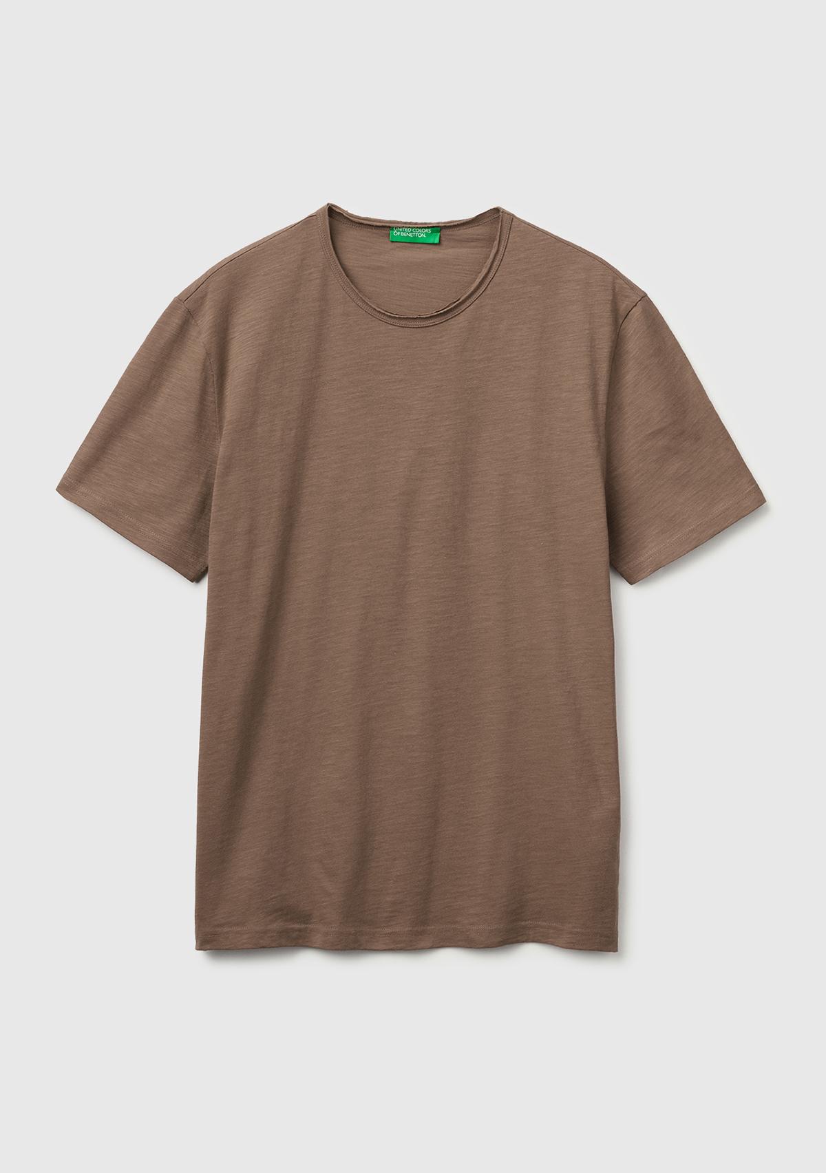 Erkek Kahverengi  %100 Pamuk Regular Fit Bisiklet Yaka T-Shirt