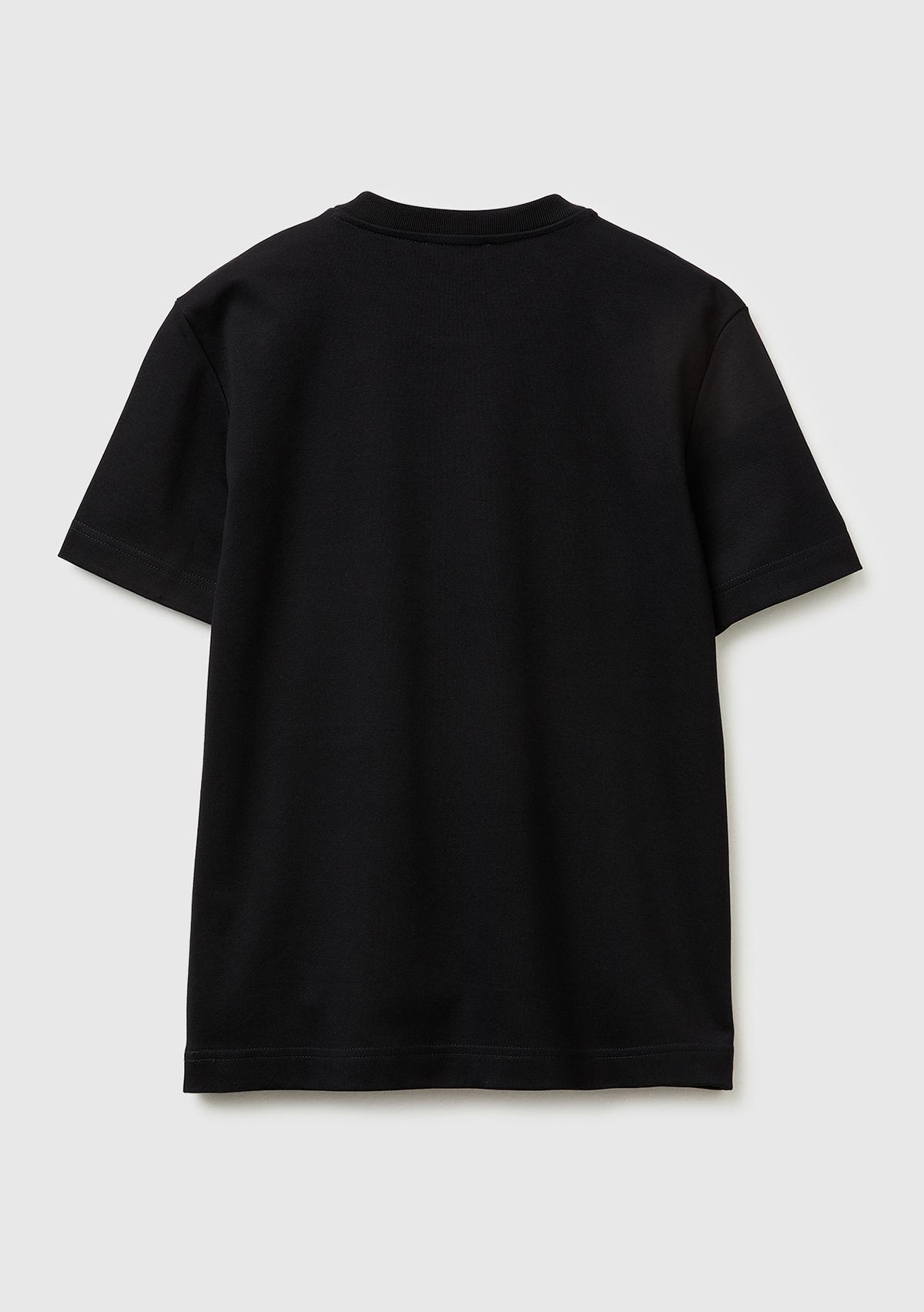 Kadın Siyah %100 Pamuk Etek Ucu Logo Detaylı Bisiklet Yaka T-Shirt