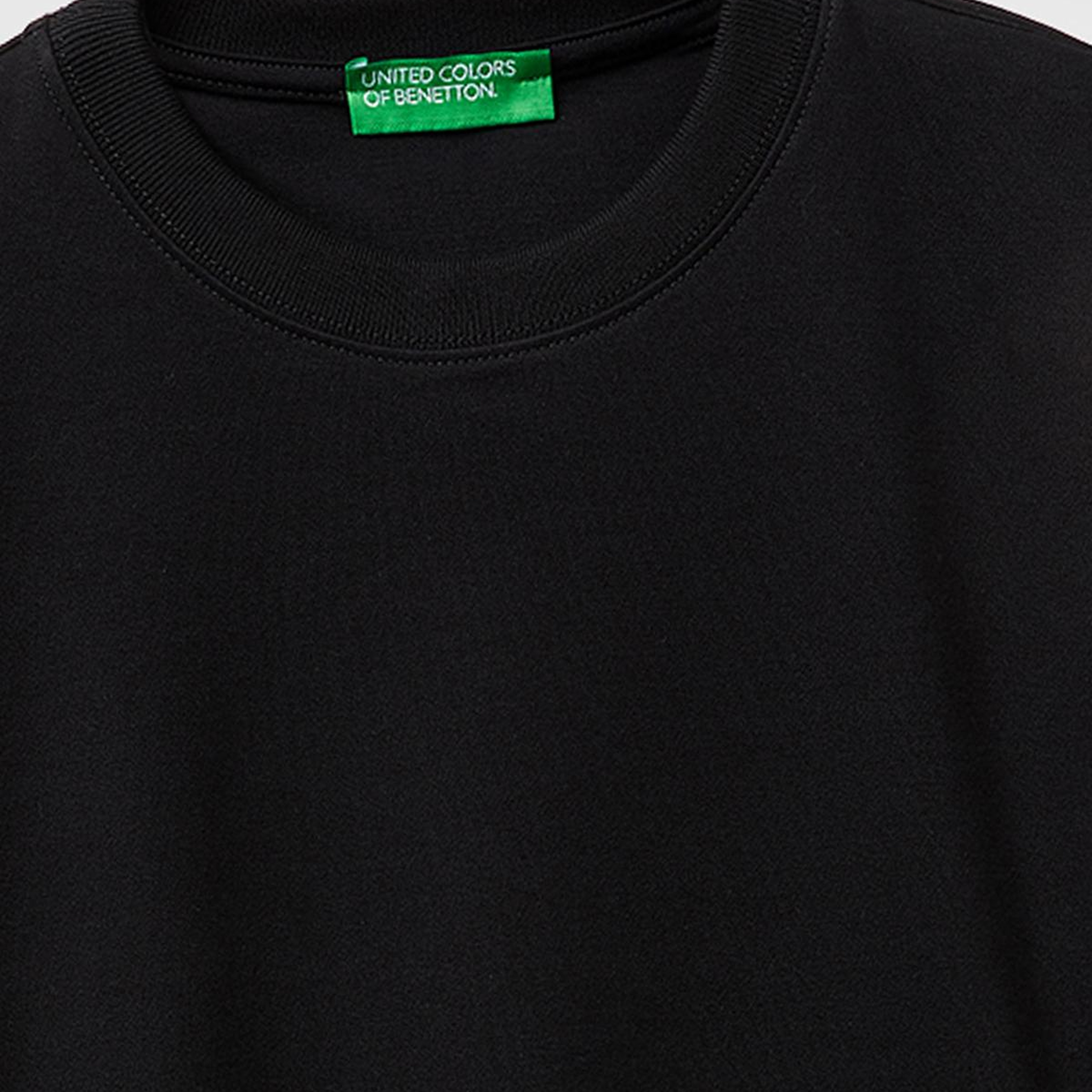 Kadın Siyah %100 Pamuk Etek Ucu Logo Detaylı Bisiklet Yaka T-Shirt