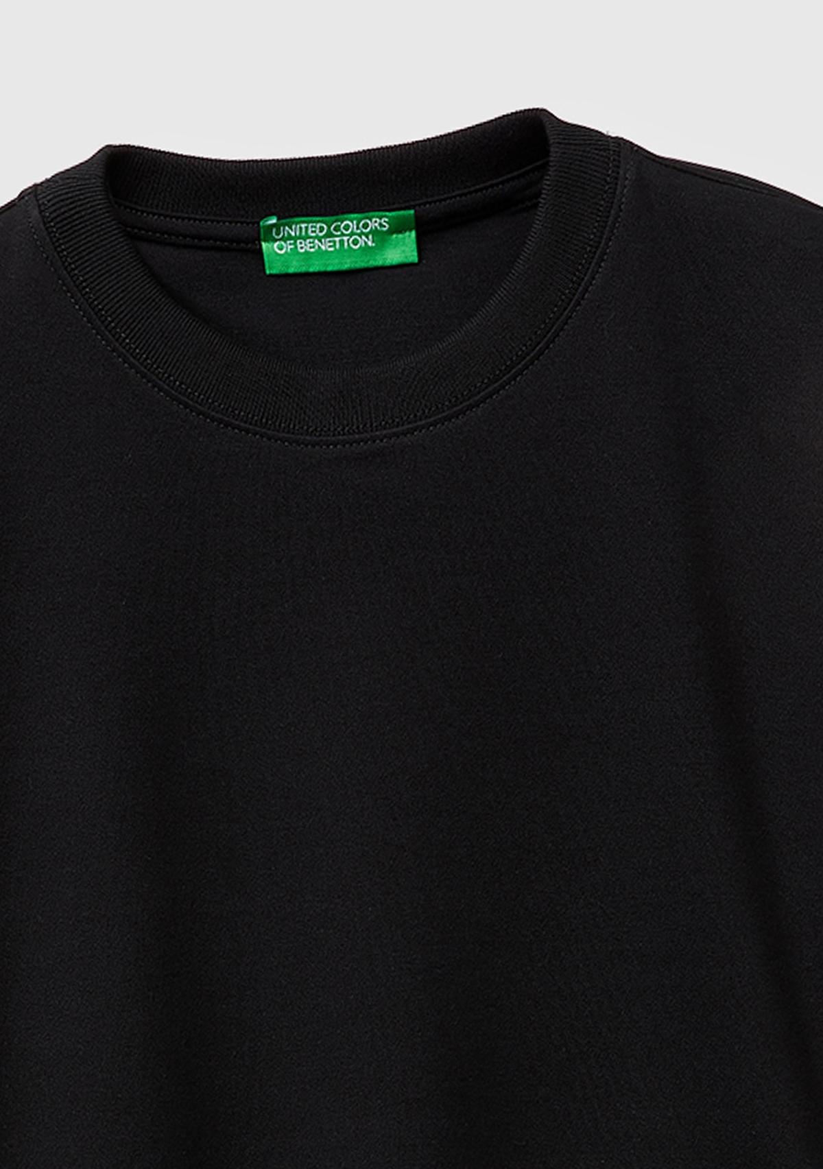 Kadın Siyah %100 Pamuk Etek Ucu Logo Detaylı Bisiklet Yaka T-Shirt