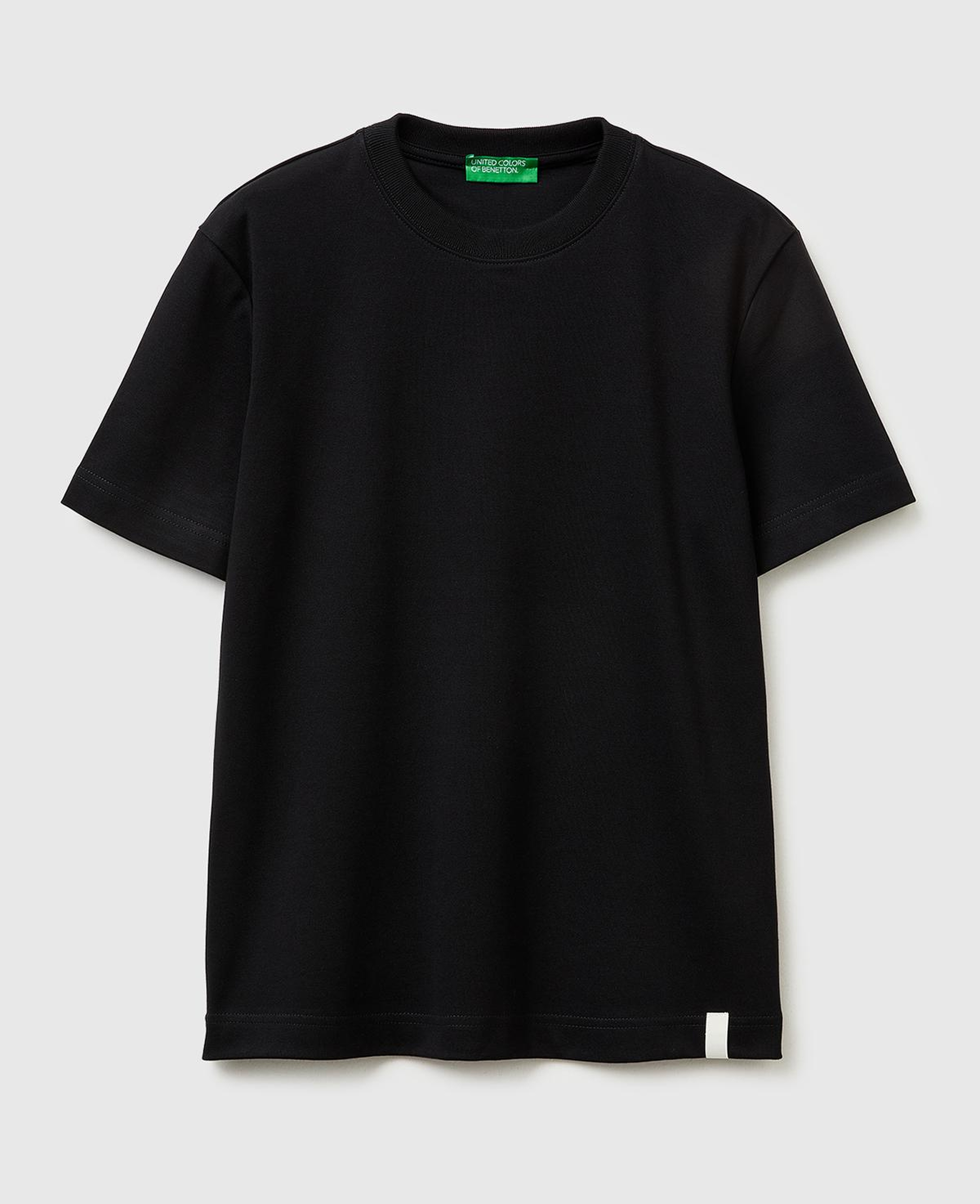Kadın Siyah %100 Pamuk Etek Ucu Logo Detaylı Bisiklet Yaka T-Shirt