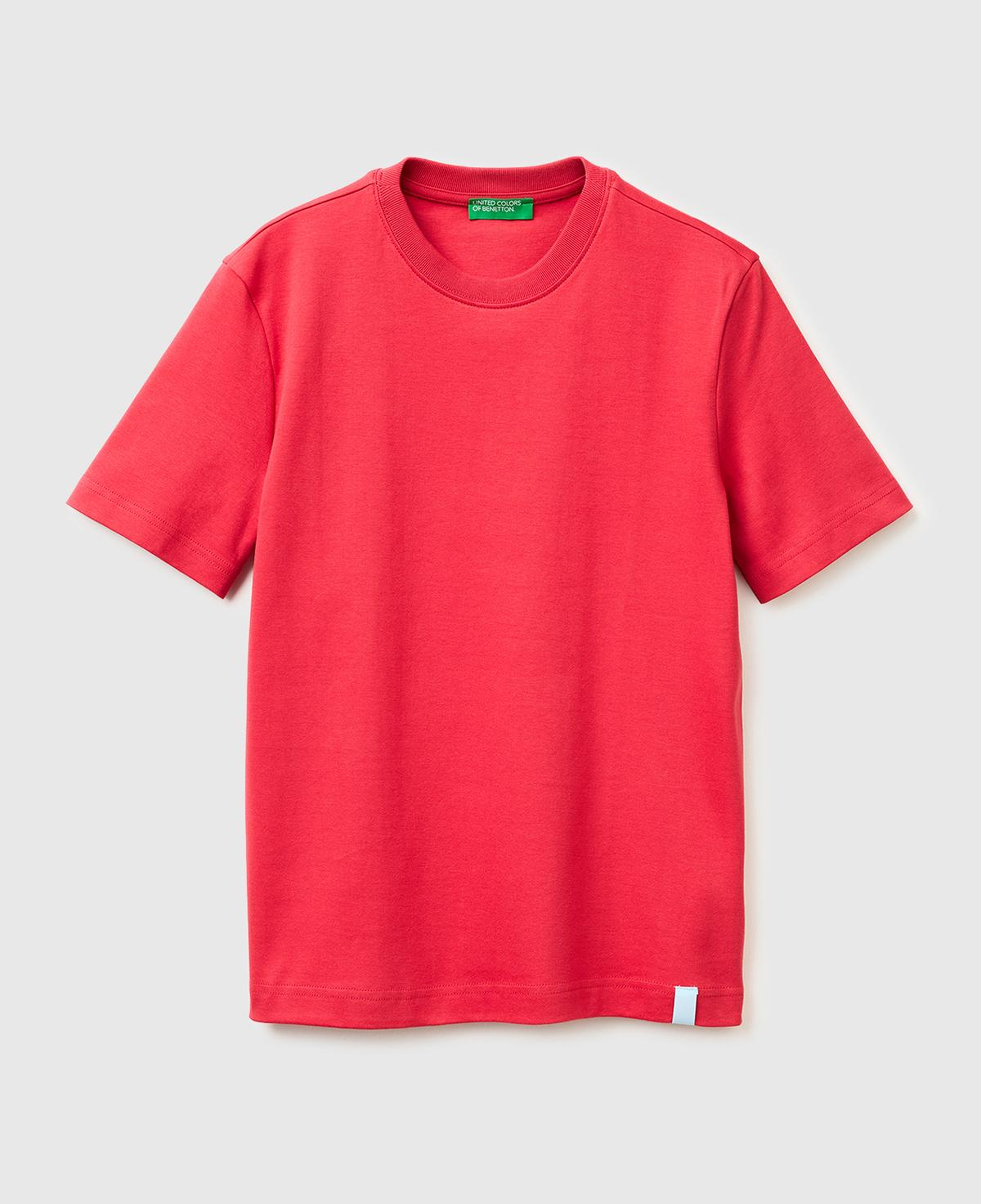 Kadın Kırmızı %100 Pamuk Etek Ucu Logo Detaylı Bisiklet Yaka T-Shirt
