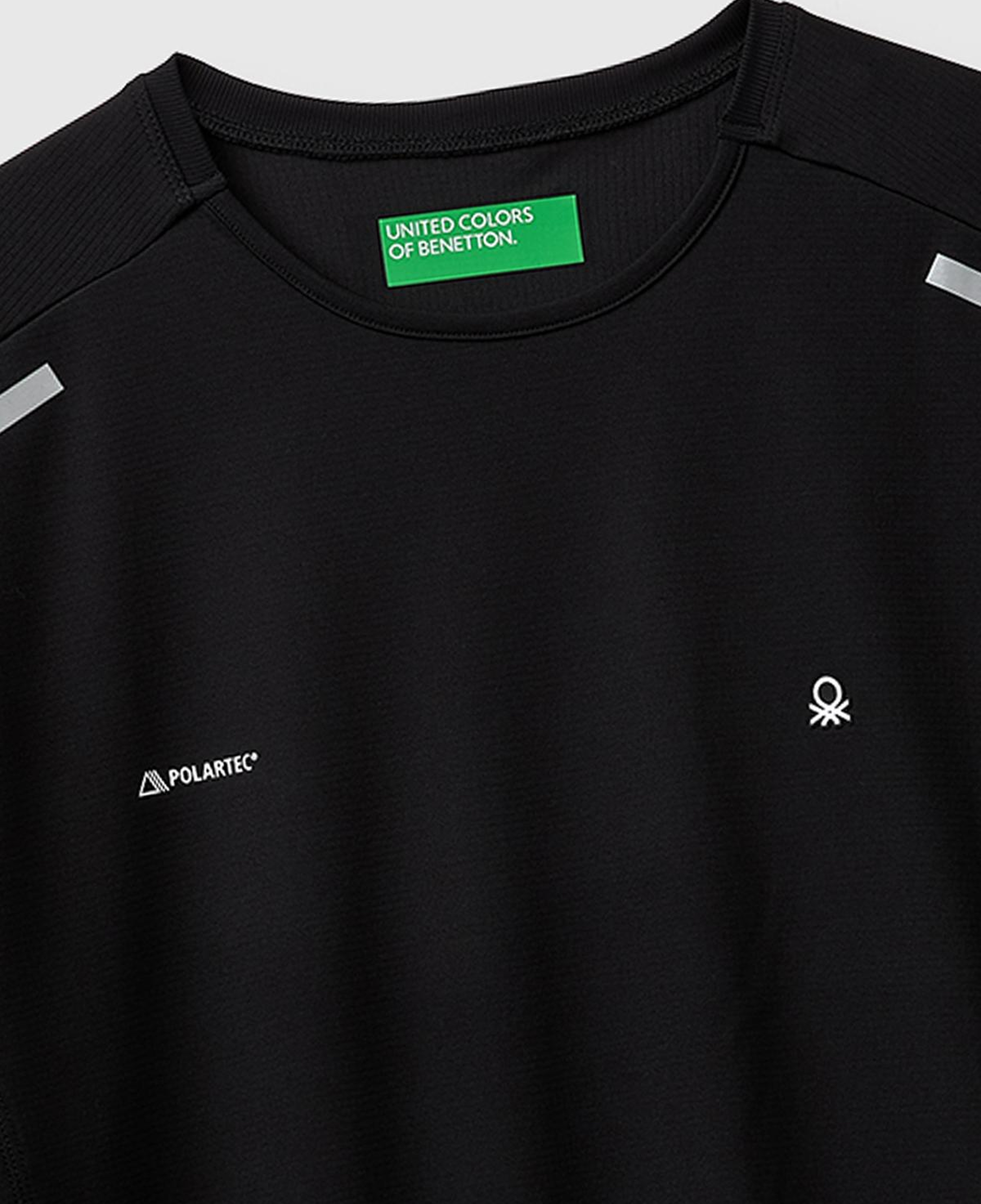 Erkek Siyah  Reflektif Baskılı Logolu Bisiklet Yaka T-Shirt