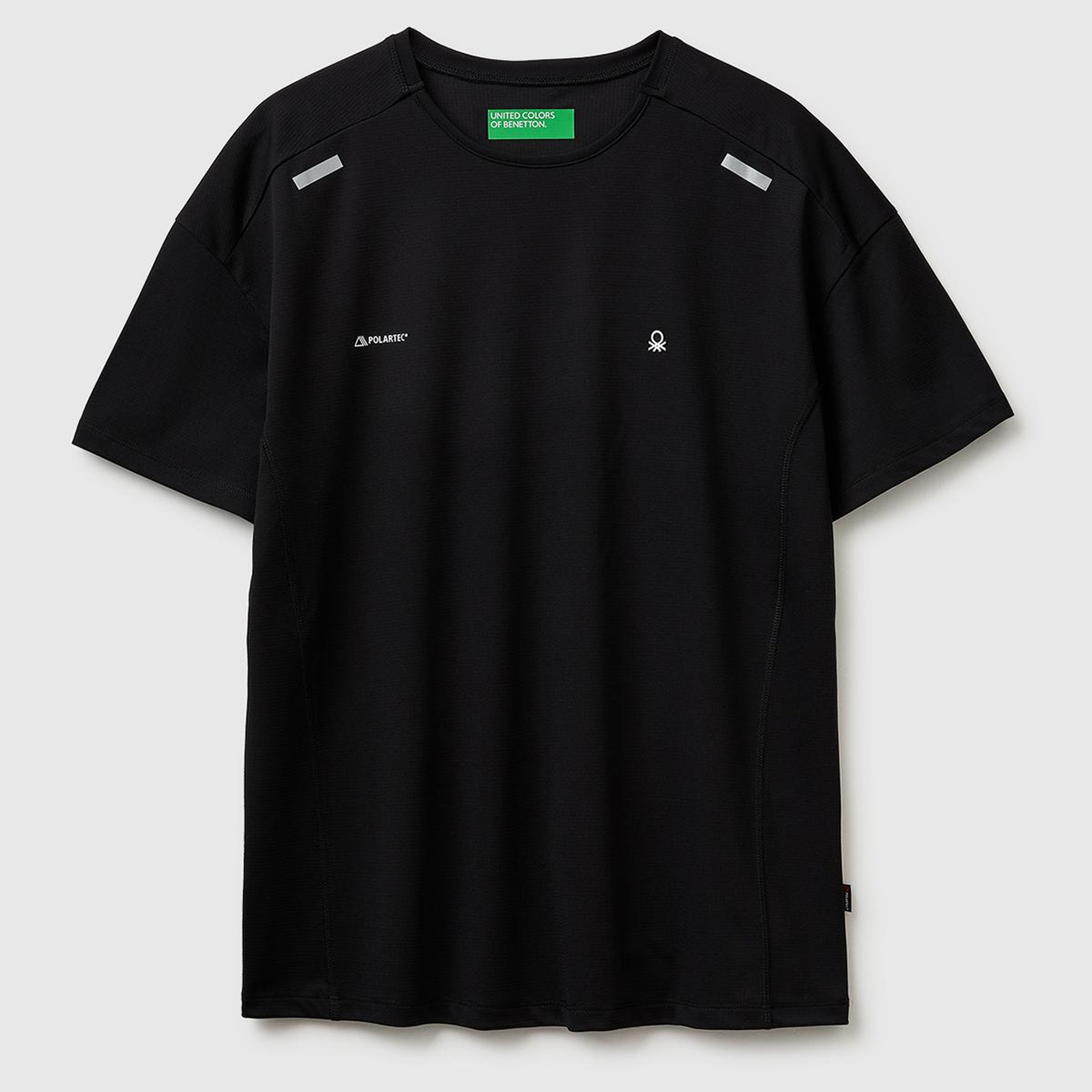 Erkek Siyah  Reflektif Baskılı Logolu Bisiklet Yaka T-Shirt