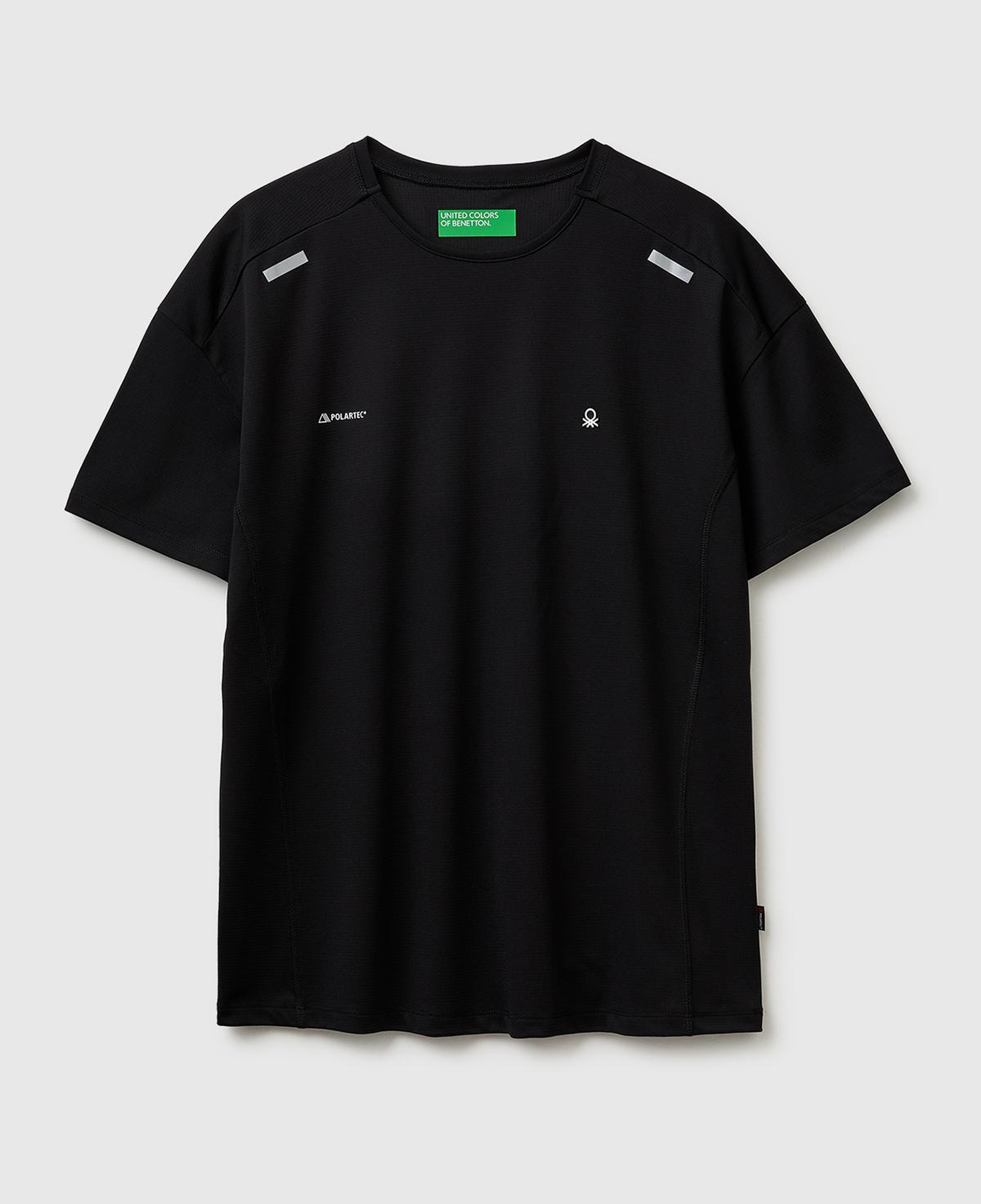 Erkek Siyah  Reflektif Baskılı Logolu Bisiklet Yaka T-Shirt