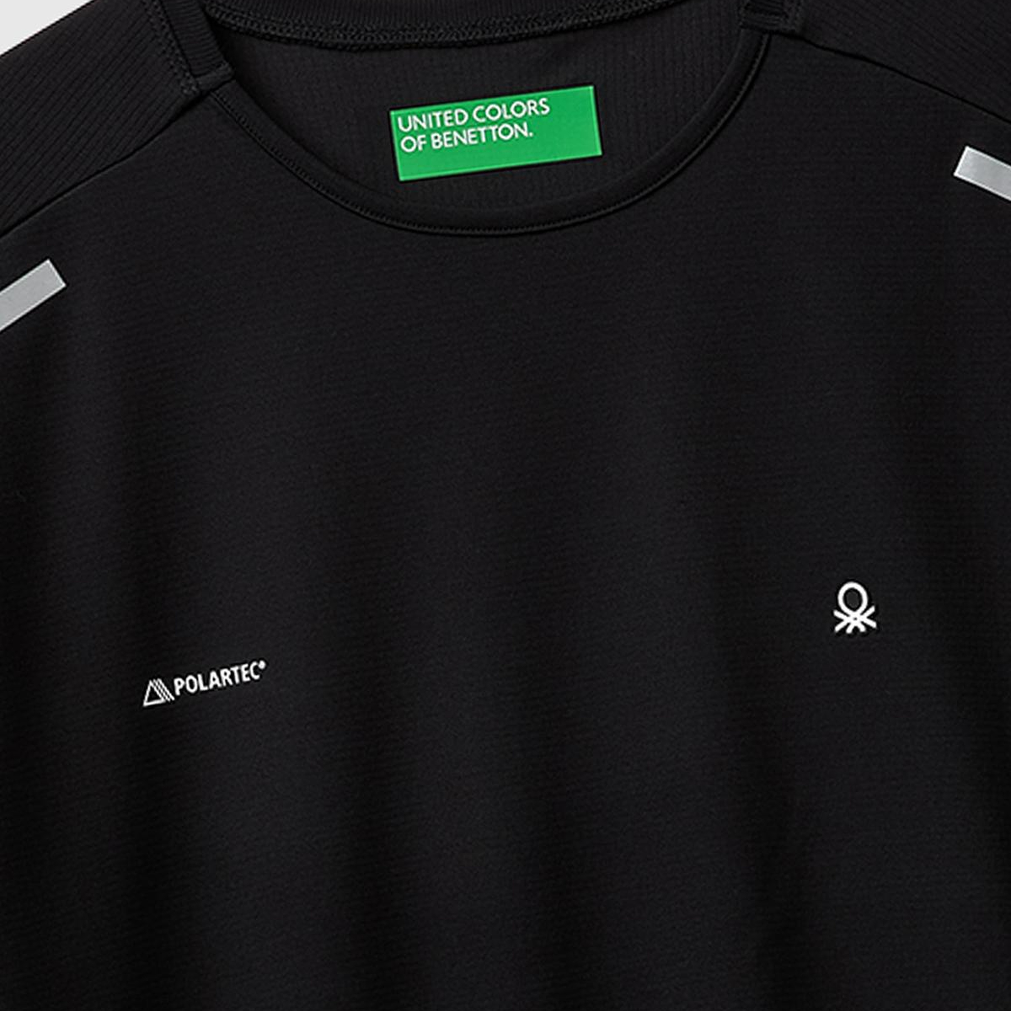 Erkek Siyah Reflektif Baskılı Logolu Bisiklet Yaka T-Shirt