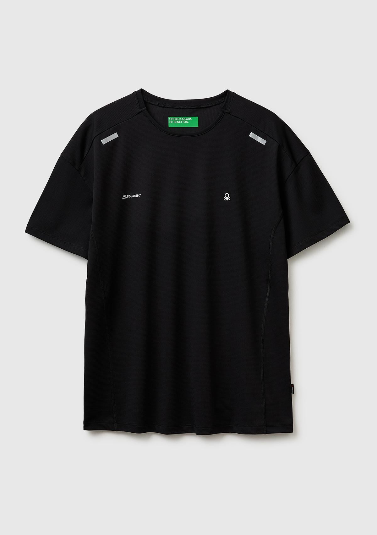 Erkek Siyah Reflektif Baskılı Logolu Bisiklet Yaka T-Shirt
