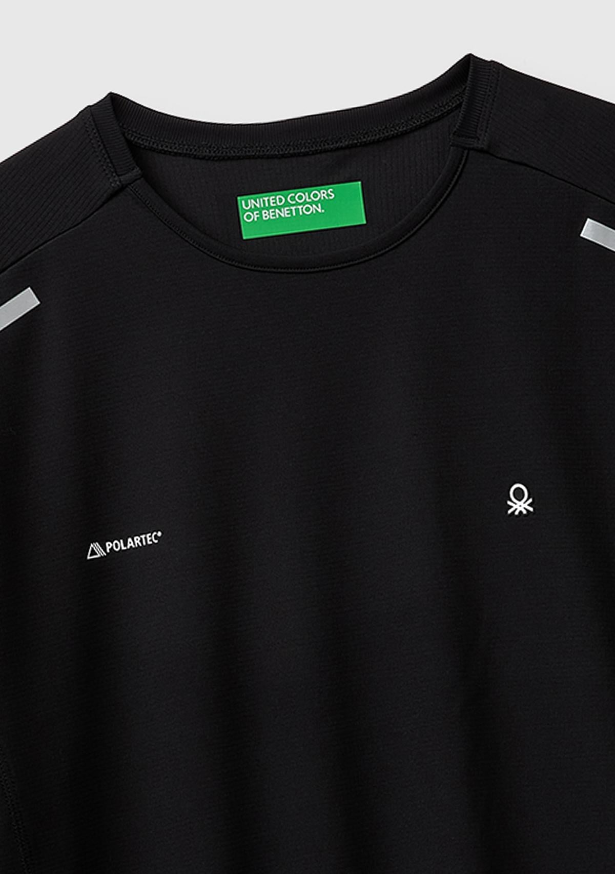Erkek Siyah Reflektif Baskılı Logolu Bisiklet Yaka T-Shirt