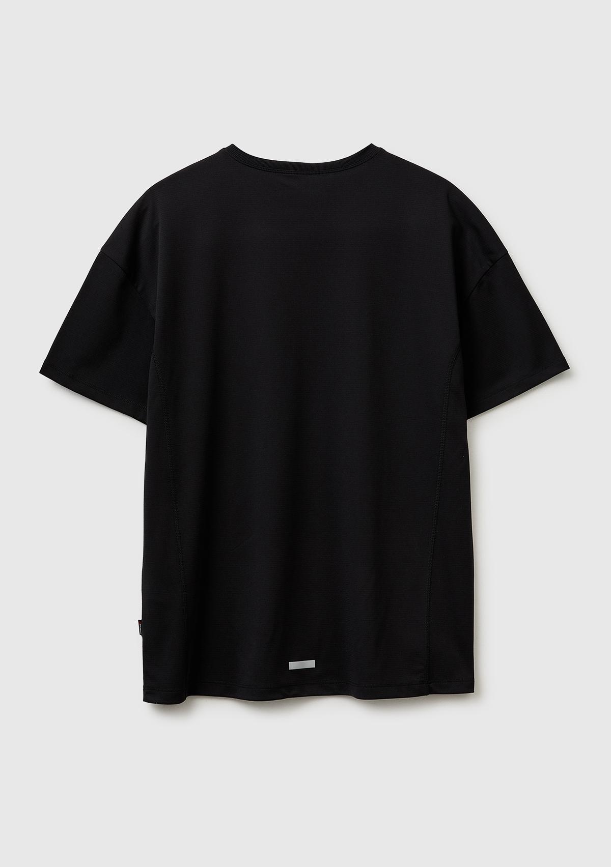 Erkek Siyah Reflektif Baskılı Logolu Bisiklet Yaka T-Shirt