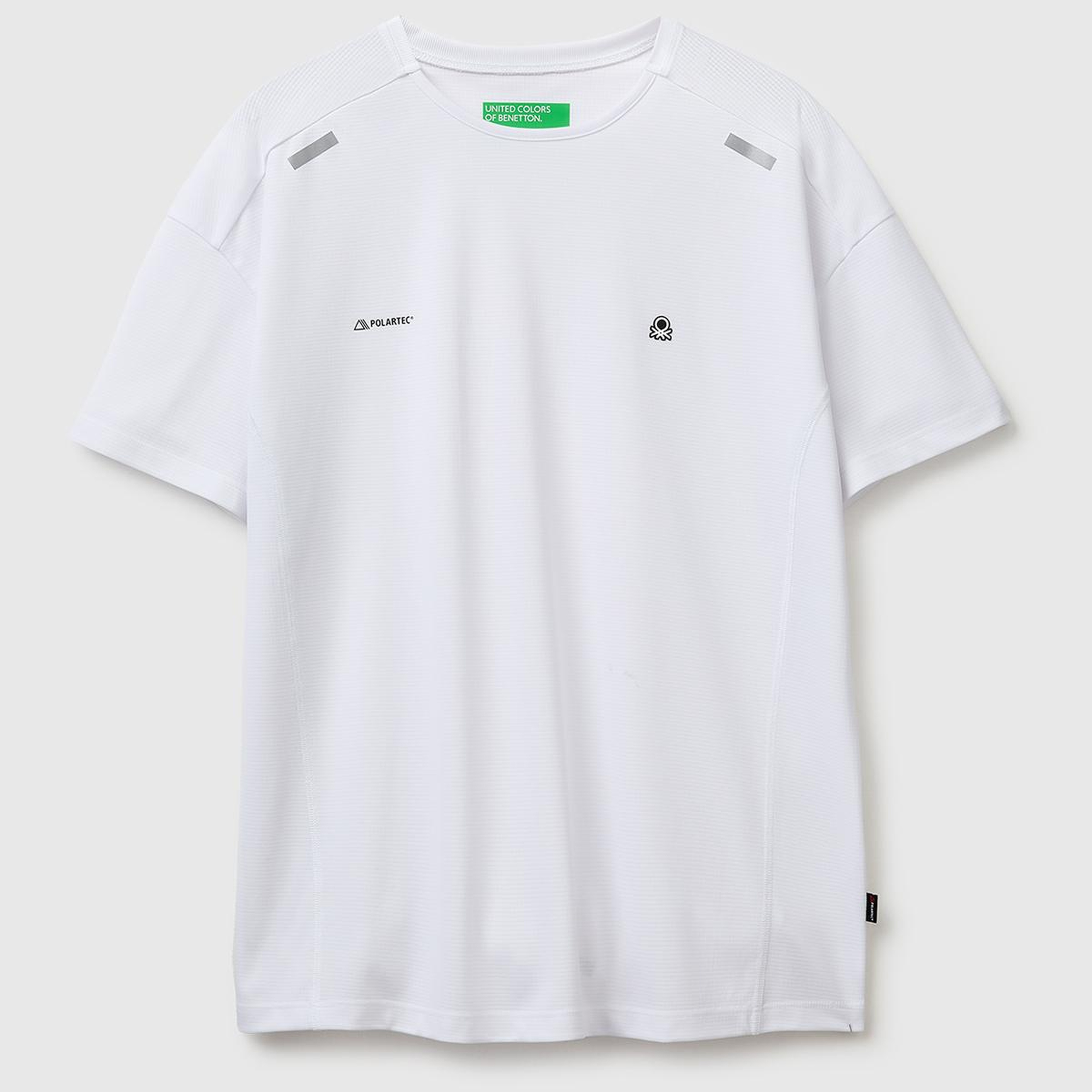 Erkek Beyaz  Reflektif Baskılı Logolu Bisiklet Yaka T-Shirt