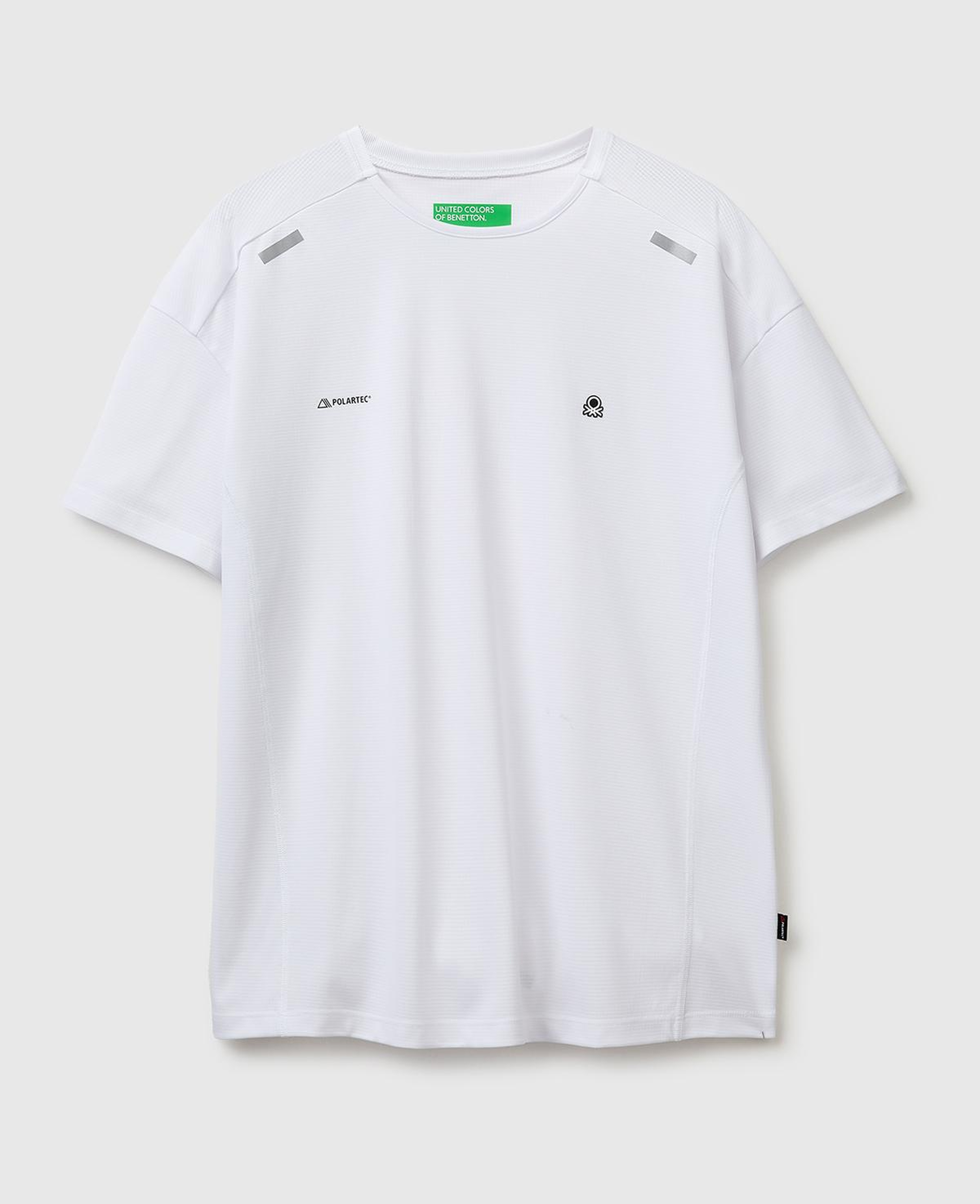 Erkek Beyaz  Reflektif Baskılı Logolu Bisiklet Yaka T-Shirt