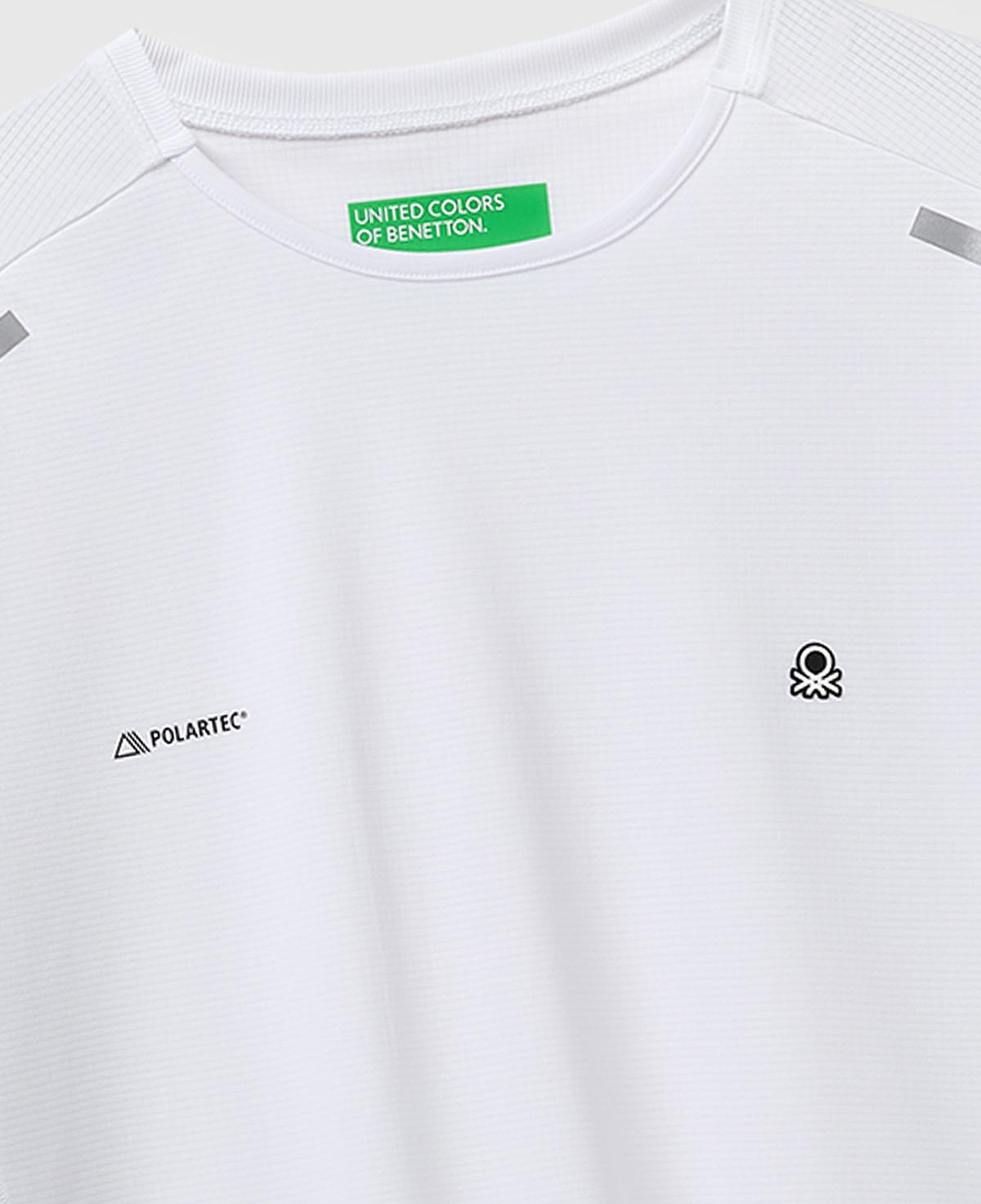 Erkek Beyaz  Reflektif Baskılı Logolu Bisiklet Yaka T-Shirt