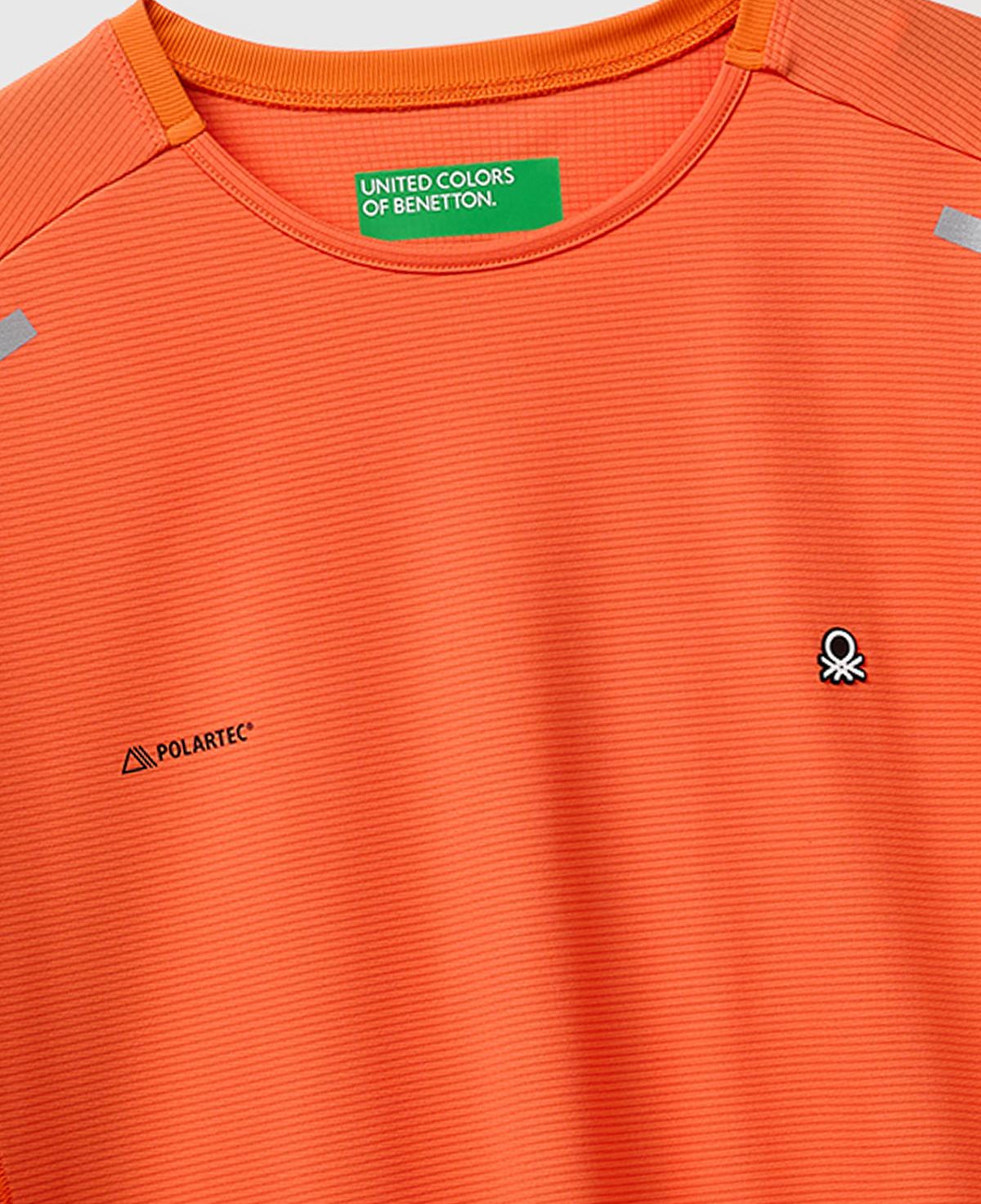 Erkek Turuncu Reflektif Baskılı Logolu Bisiklet Yaka T-Shirt
