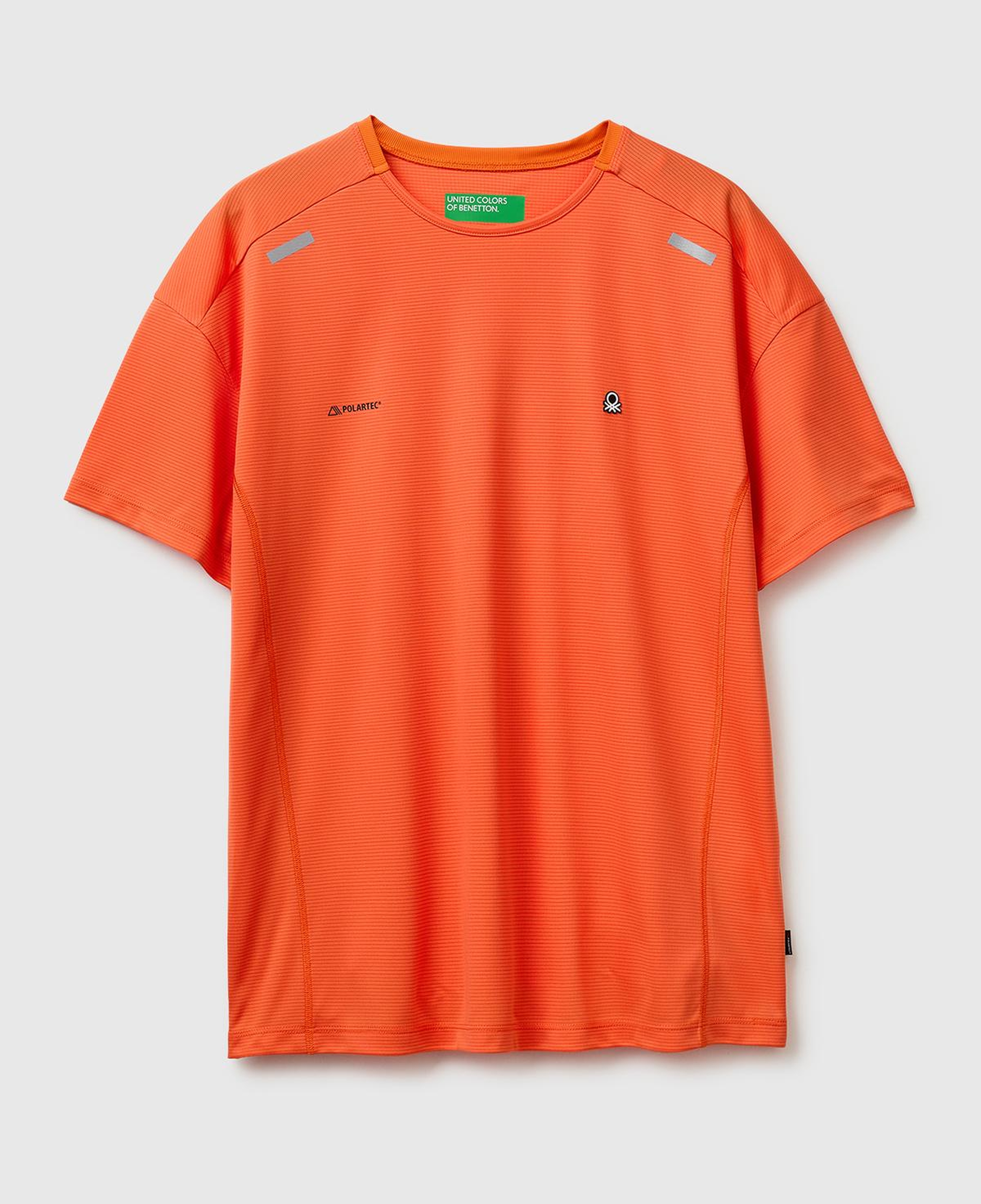Erkek Turuncu Reflektif Baskılı Logolu Bisiklet Yaka T-Shirt