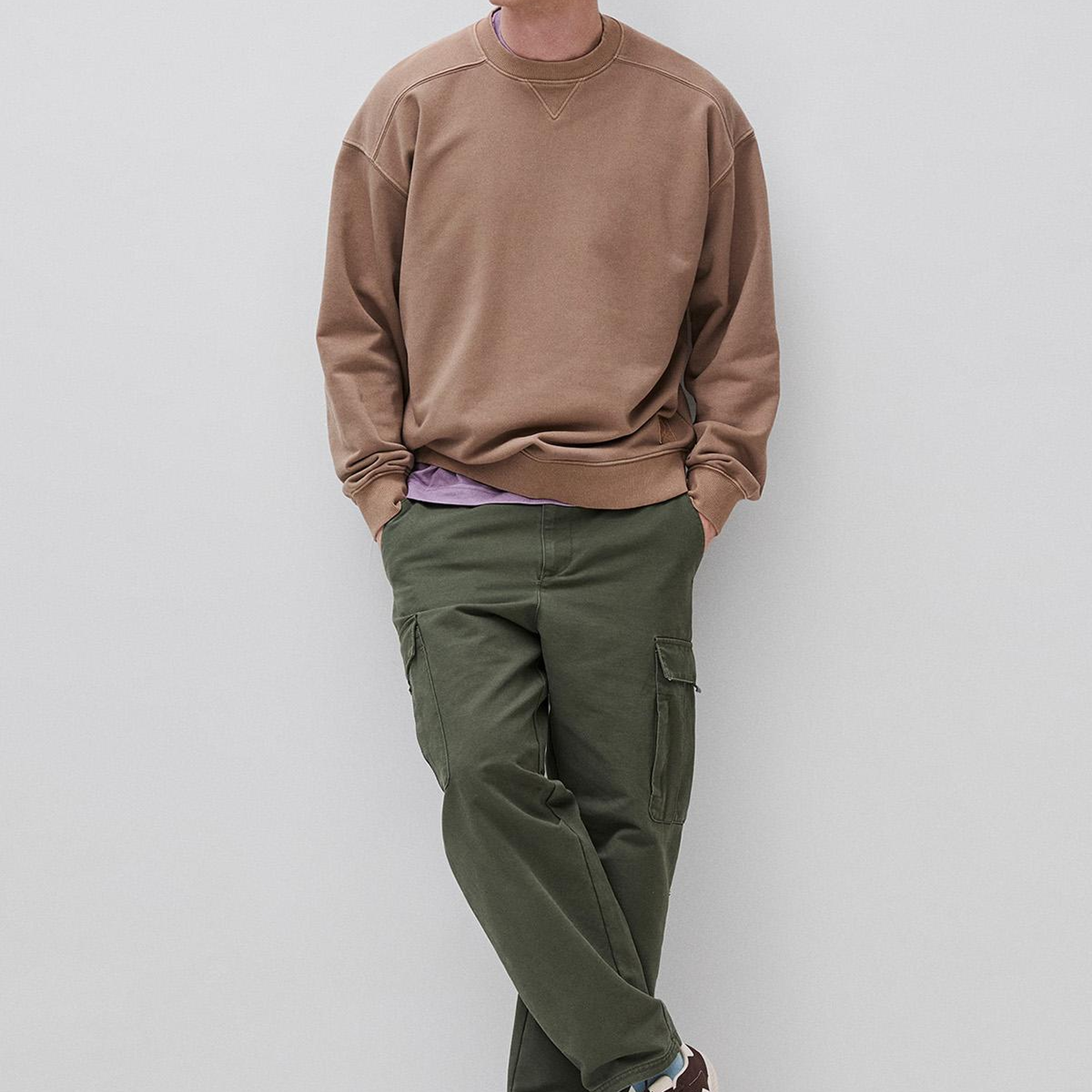 Erkek Taba  Pamuk Karışımlı Logo Detaylı Yuvarlak Yaka Sweatshirt
