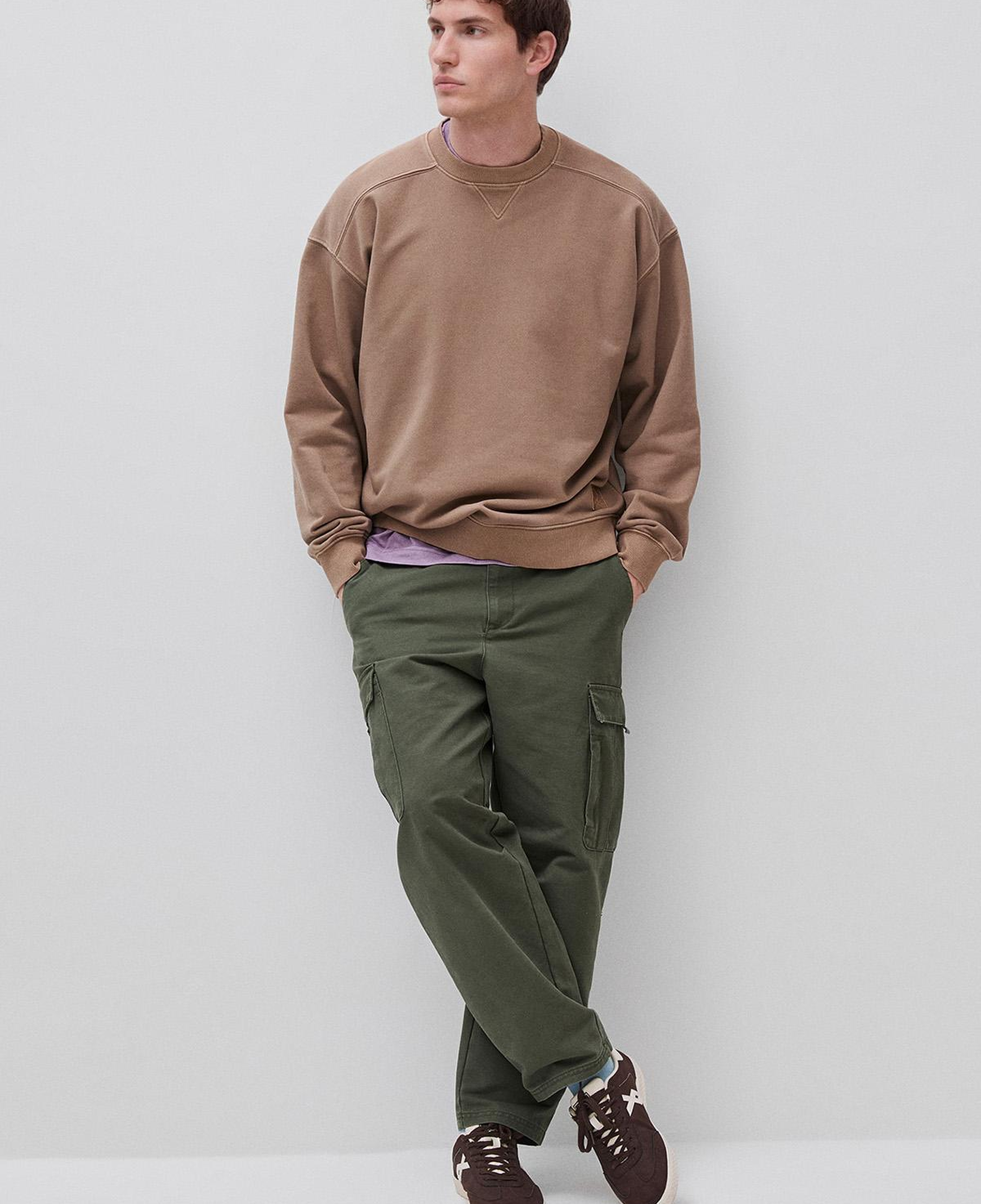 Erkek Taba Pamuk Karışımlı Logo Detaylı Yuvarlak Yaka Sweatshirt