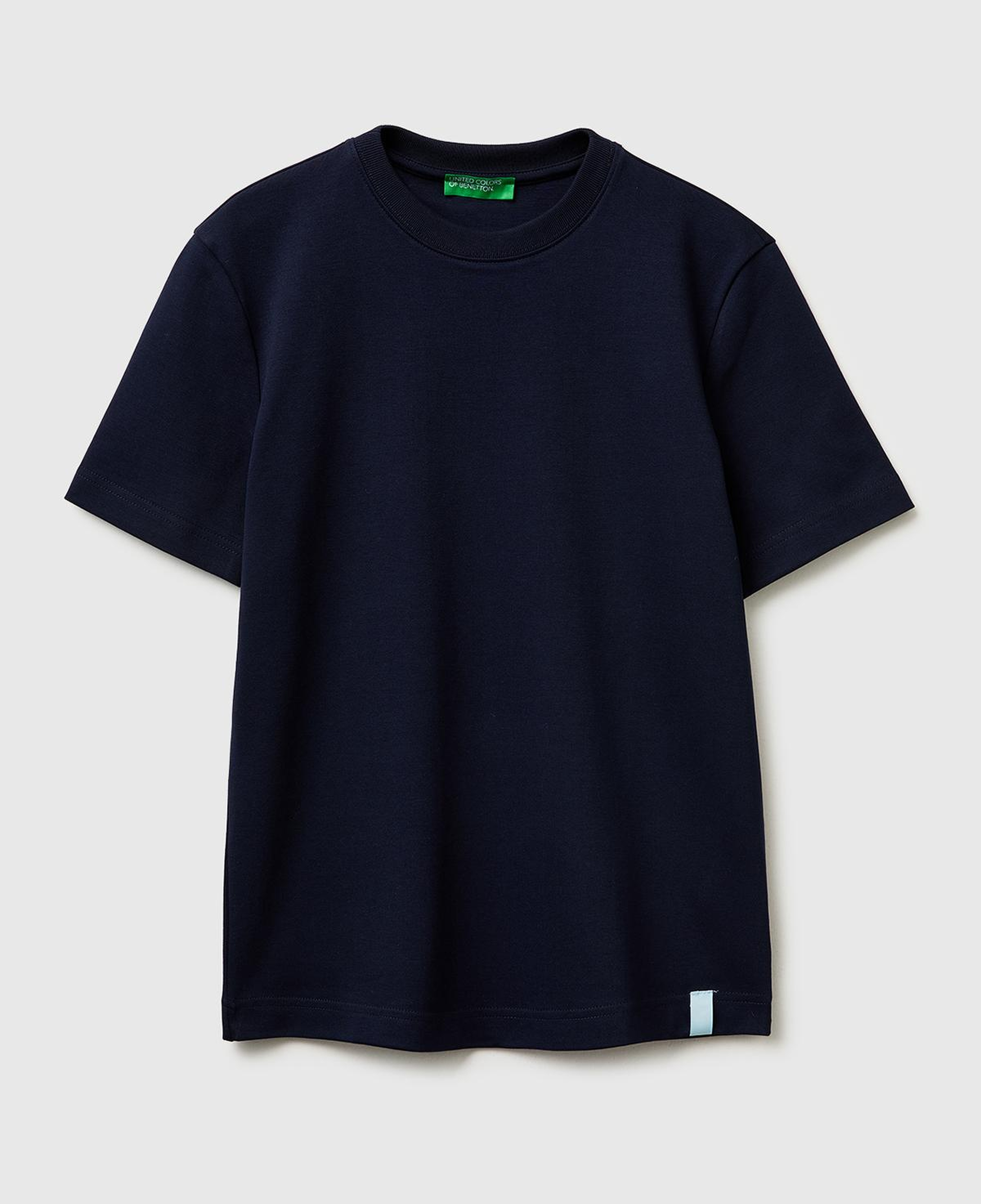 Kadın Lacivert %100 Pamuk Etek Ucu Logo Detaylı Bisiklet Yaka T-Shirt