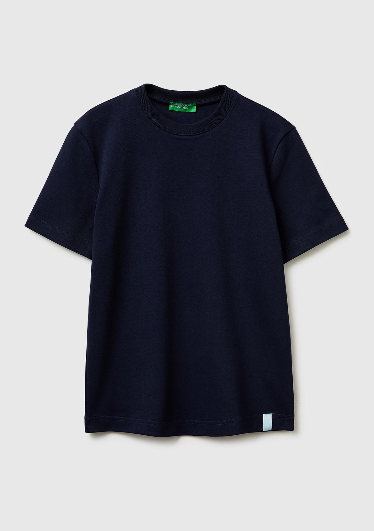 Kadın Lacivert %100 Pamuk Etek Ucu Logo Detaylı Bisiklet Yaka T-Shirt