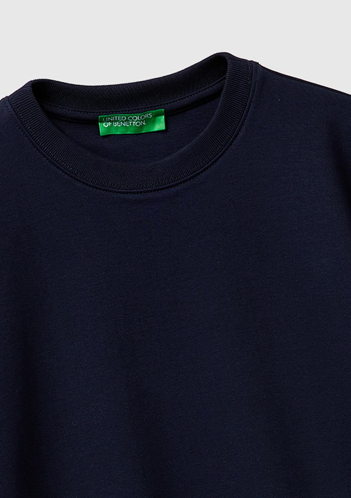 Kadın Lacivert %100 Pamuk Etek Ucu Logo Detaylı Bisiklet Yaka T-Shirt
