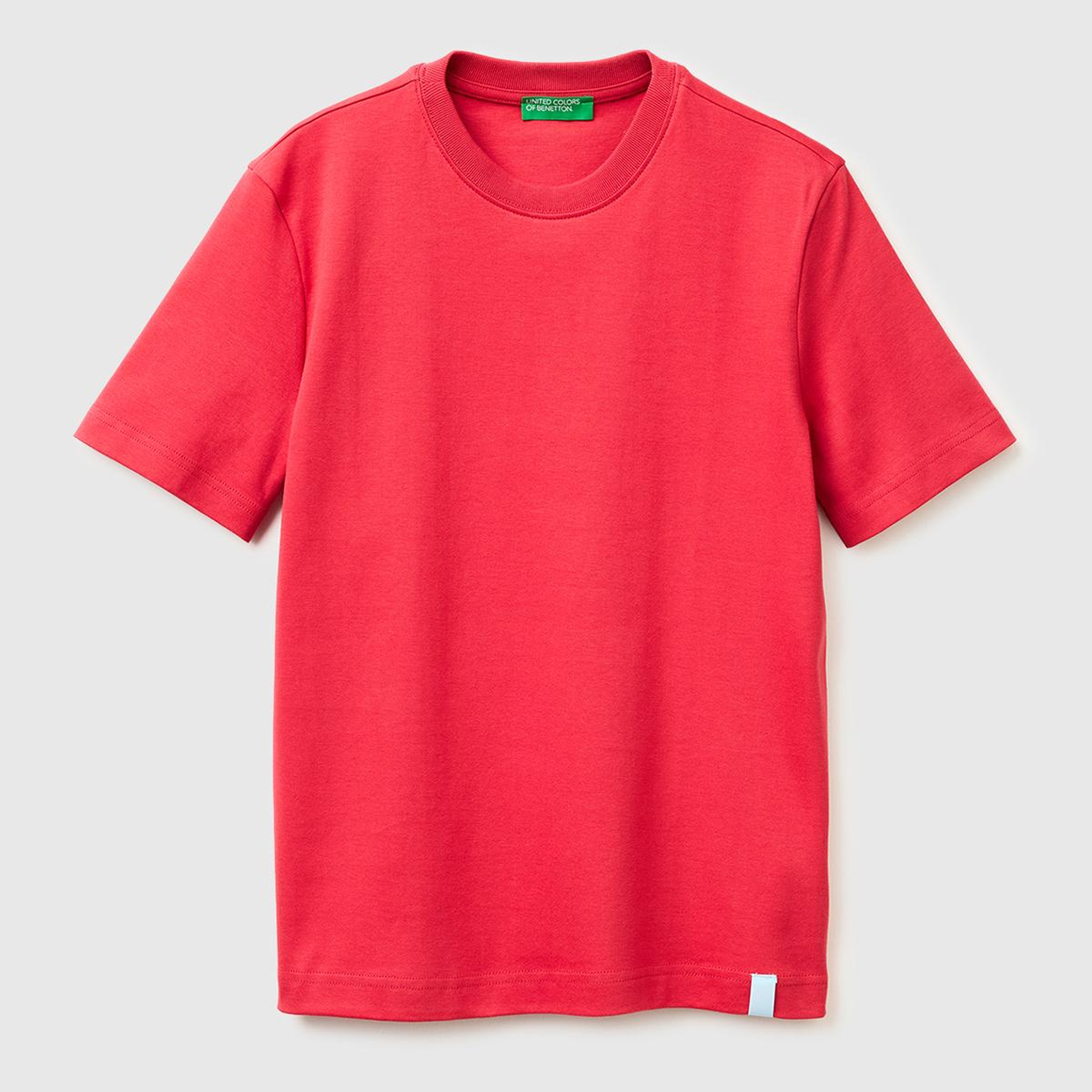 Kadın Kırmızı %100 Pamuk Etek Ucu Logo Detaylı Bisiklet Yaka T-Shirt