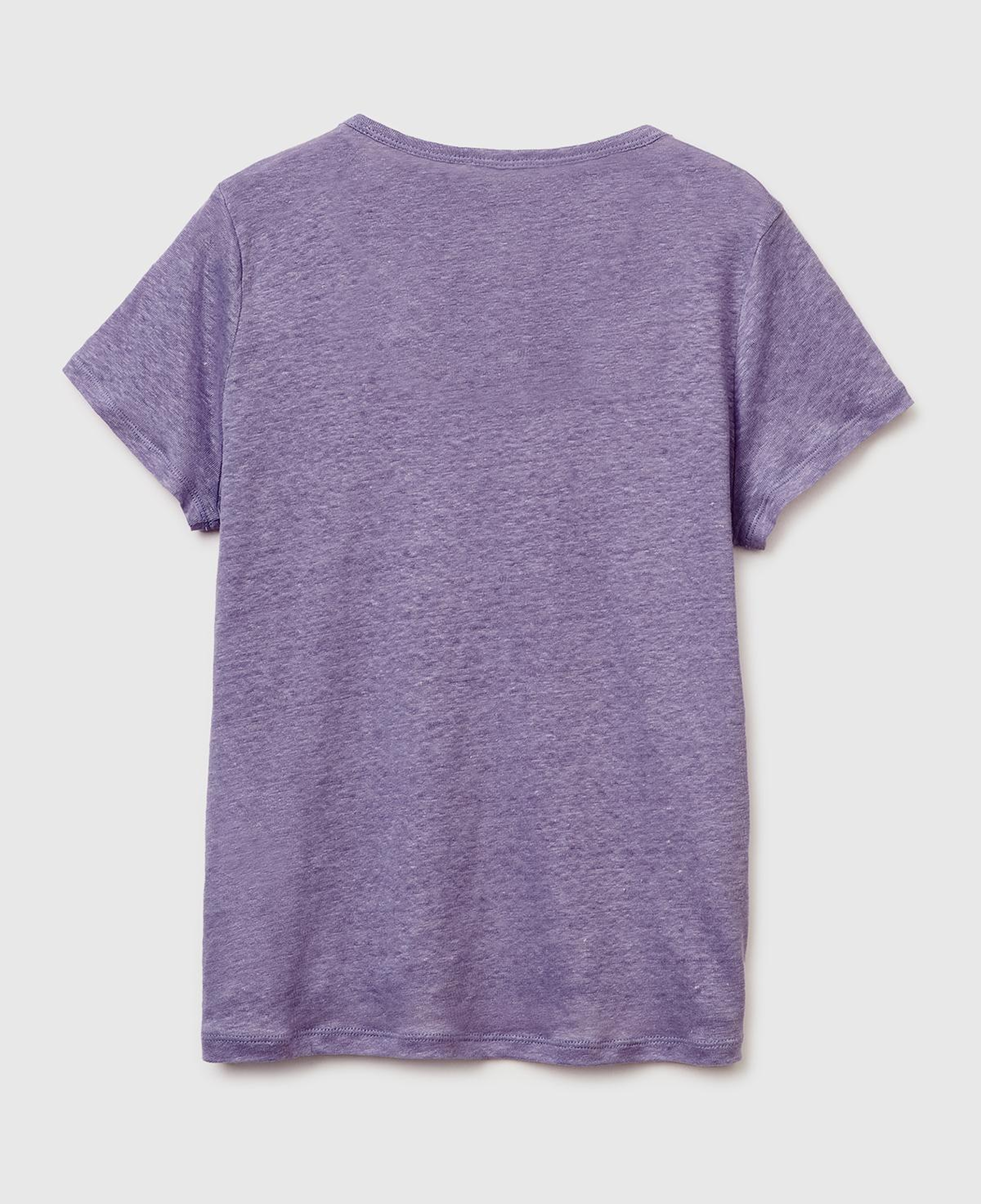 Kadın Koyu Gri %100 Keten Geniş Yaka Kısa Kollu T-Shirt