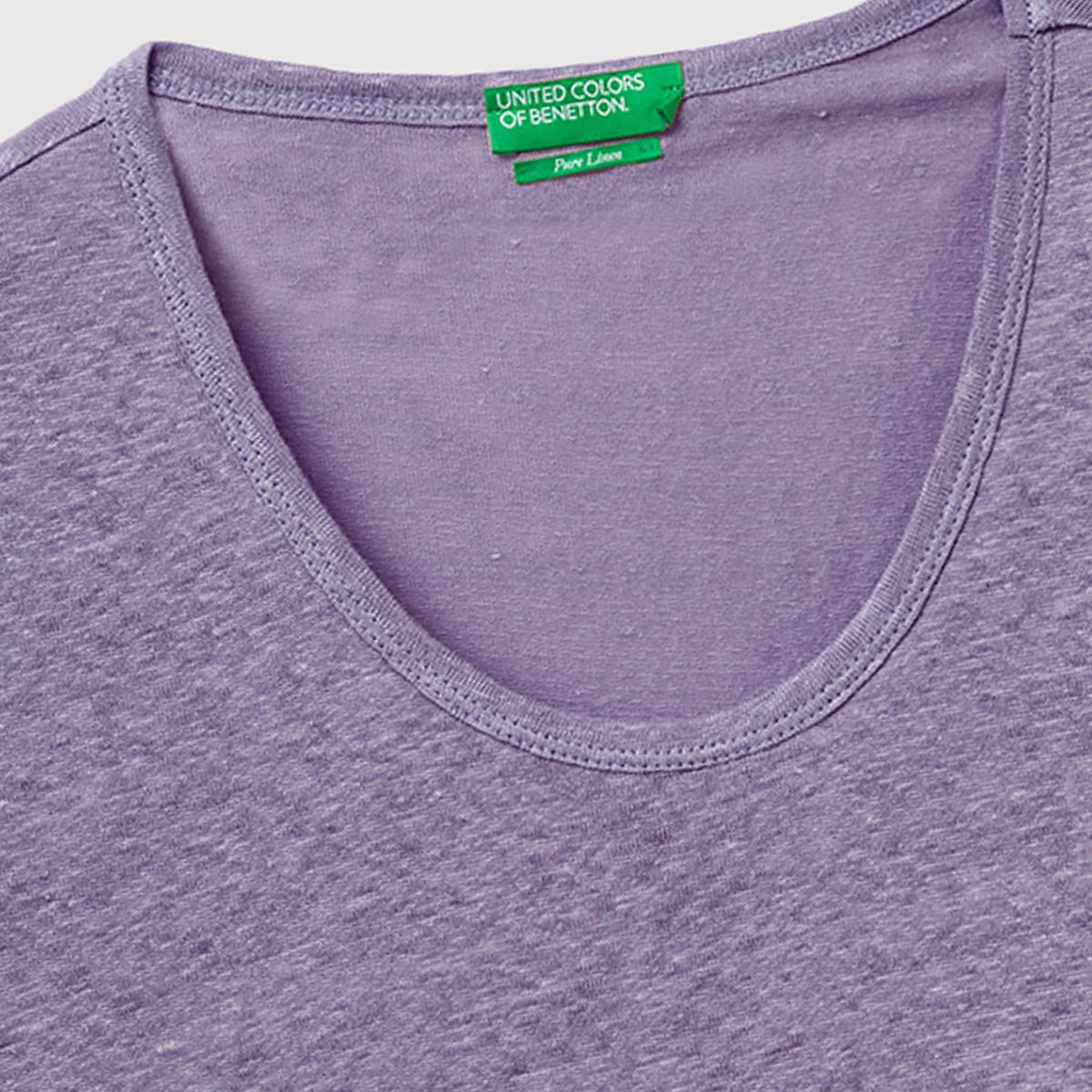 Kadın Koyu Gri %100 Keten Geniş Yaka Kısa Kollu T-Shirt