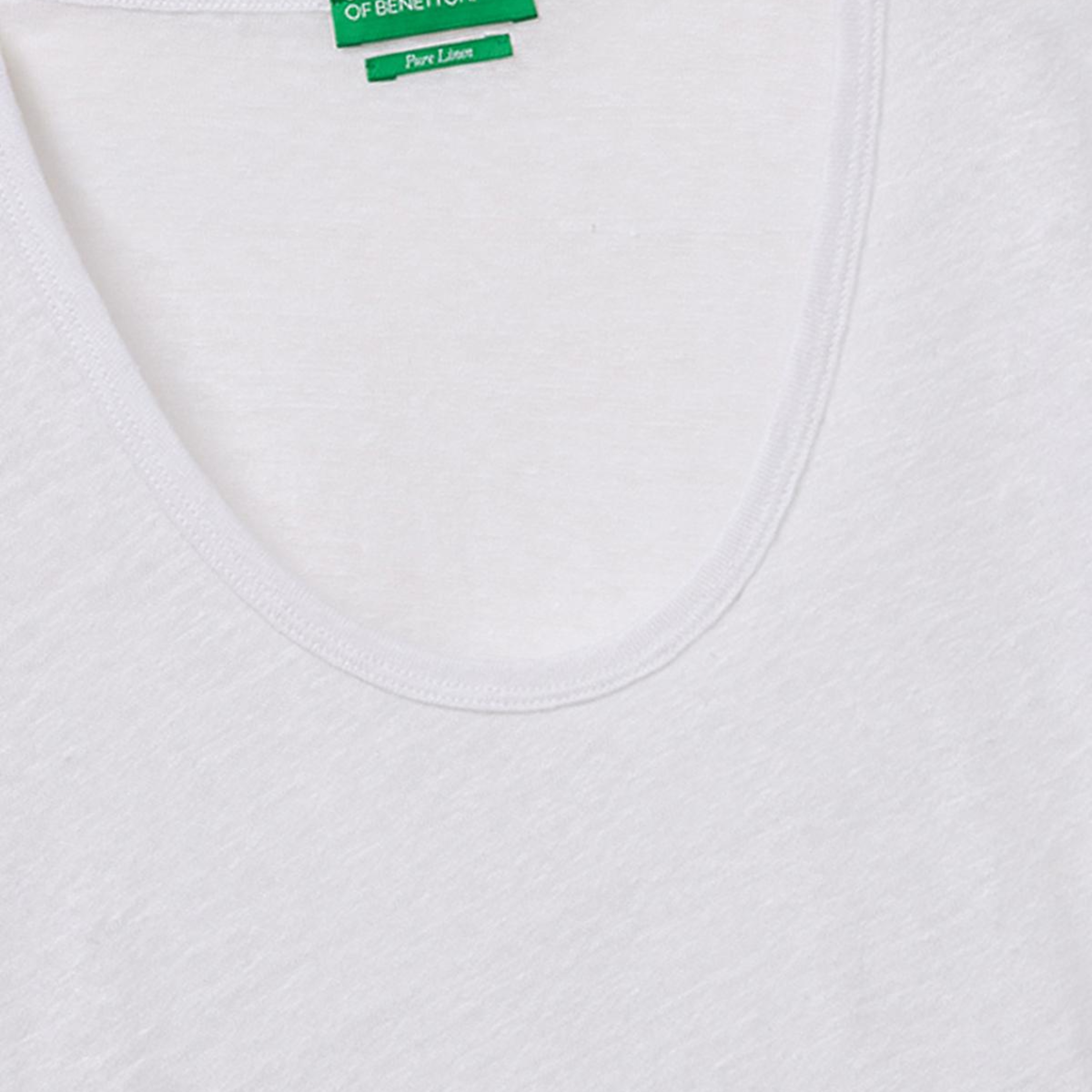 Kadın Beyaz %100 Keten Geniş Yaka Kısa Kollu T-Shirt