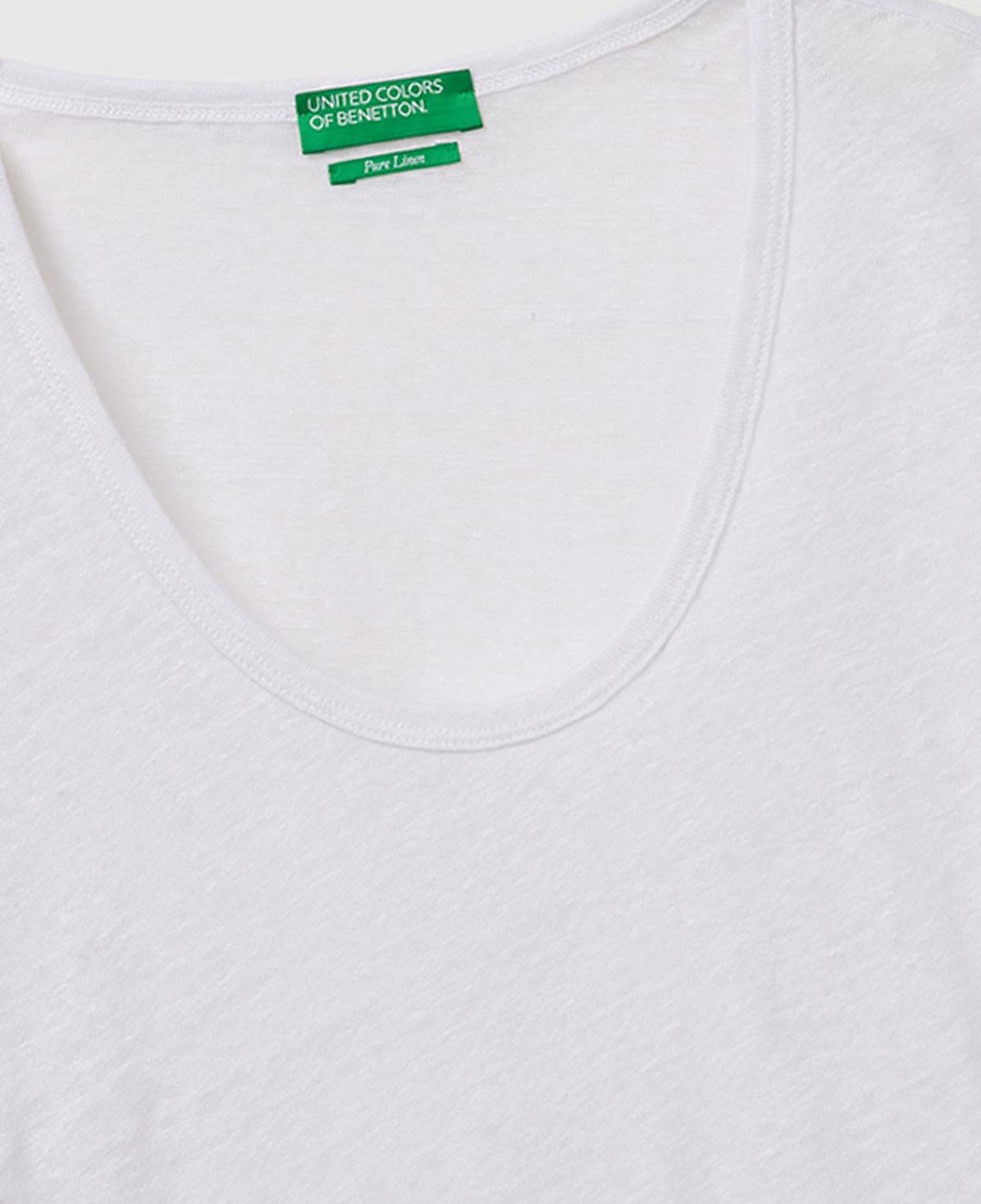 Kadın Beyaz %100 Keten Geniş Yaka Kısa Kollu T-Shirt