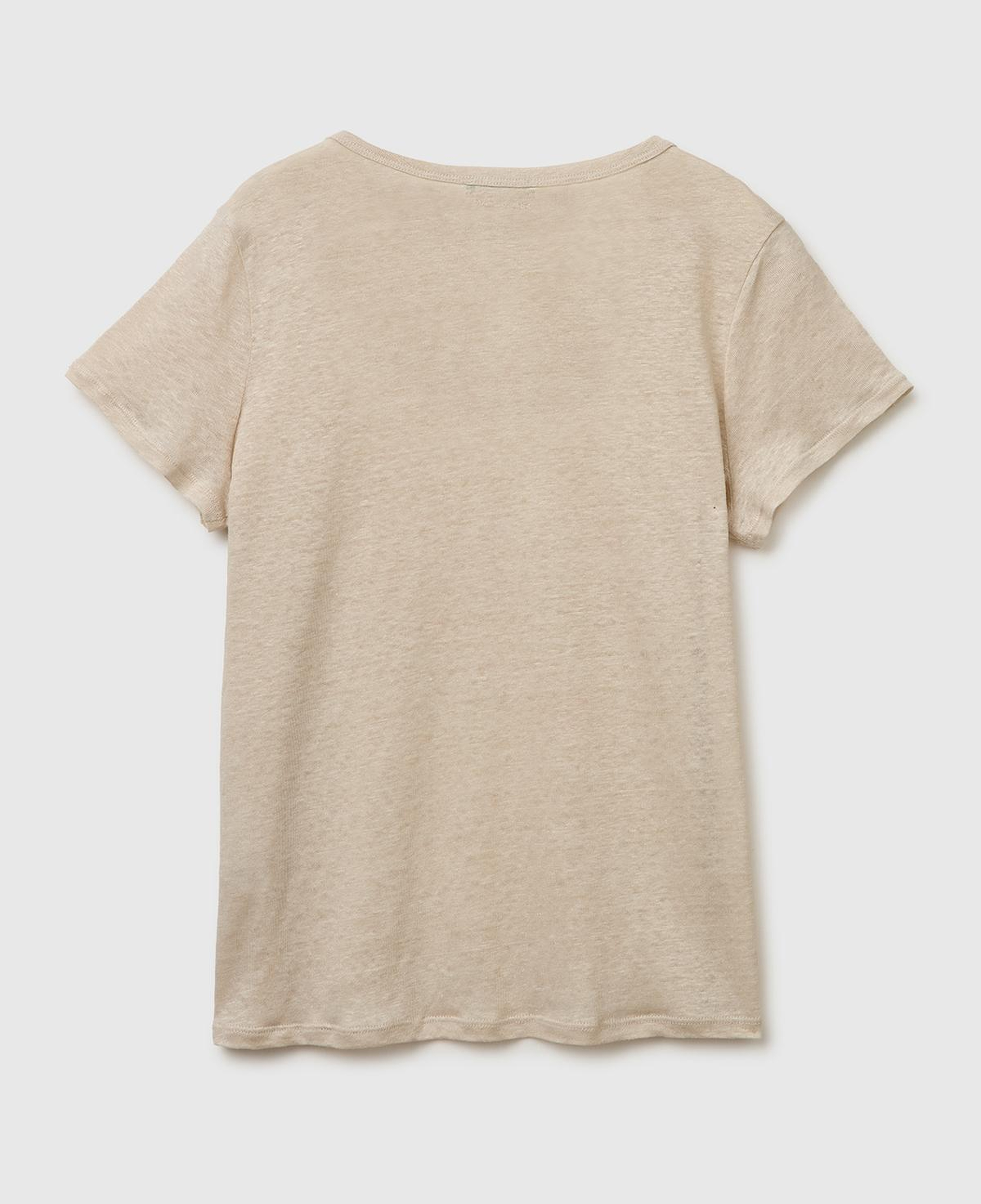 Kadın Taş %100 Keten Geniş Yaka Kısa Kollu T-Shirt