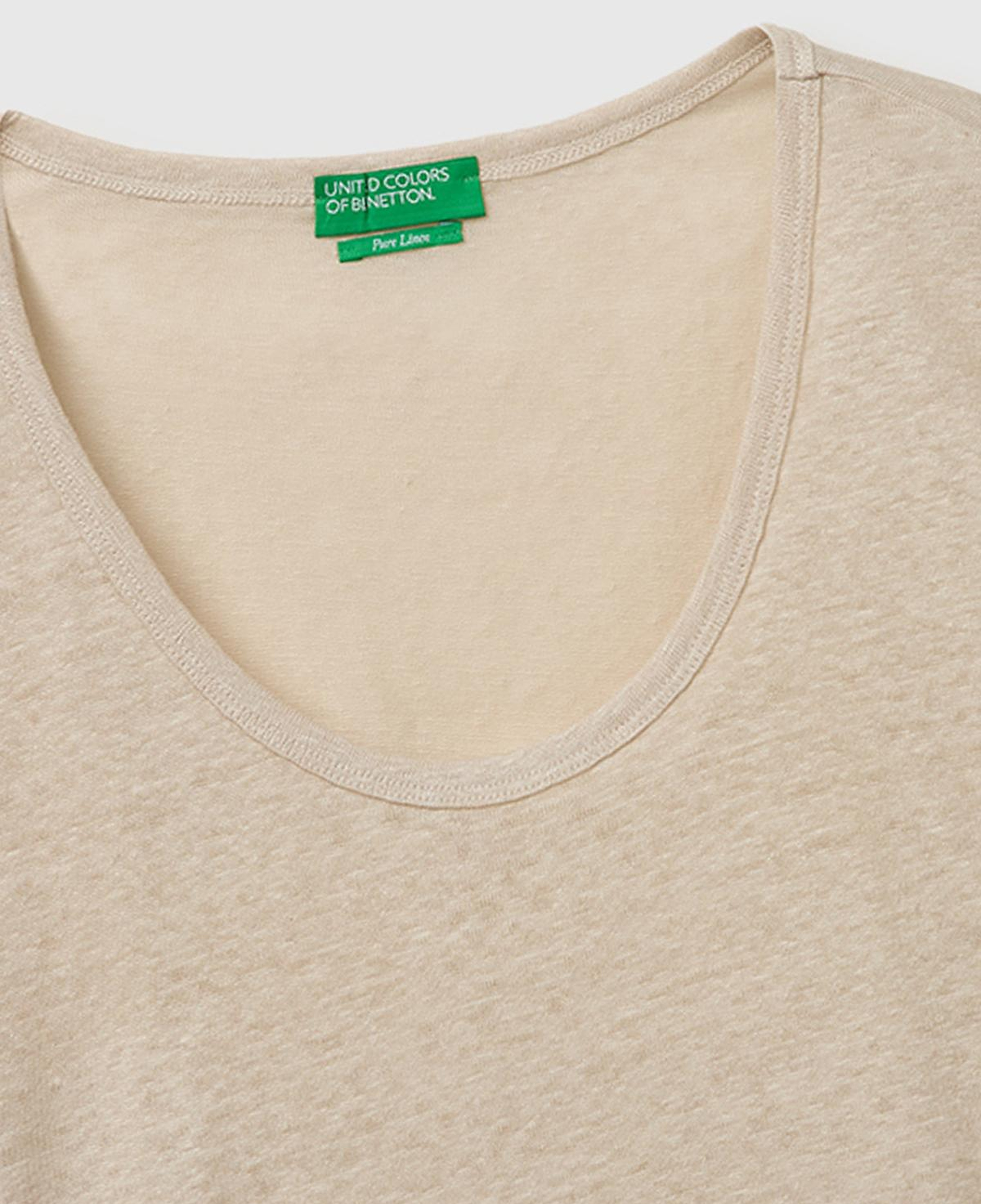 Kadın Taş %100 Keten Geniş Yaka Kısa Kollu T-Shirt