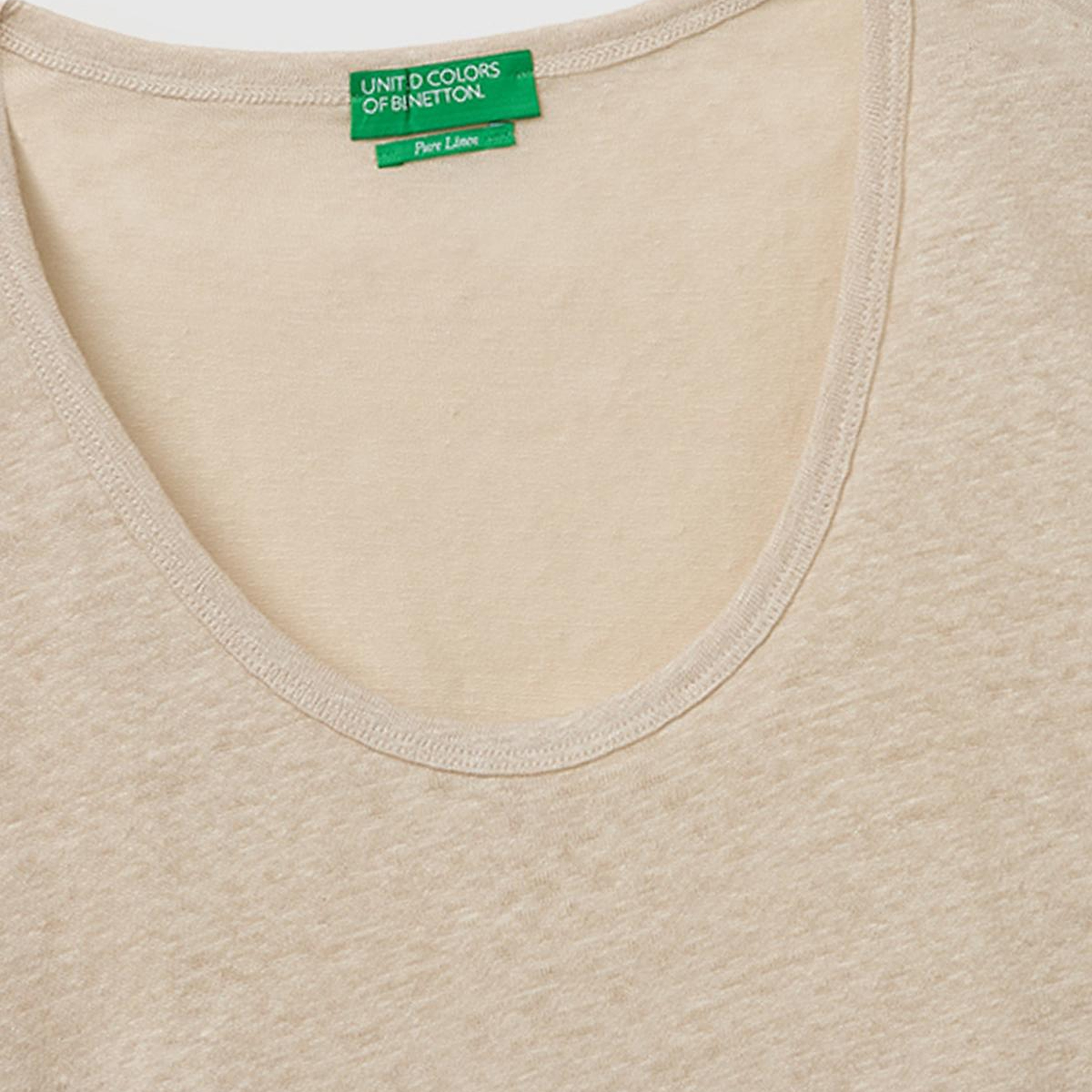 Kadın Taş %100 Keten Geniş Yaka Kısa Kollu T-Shirt