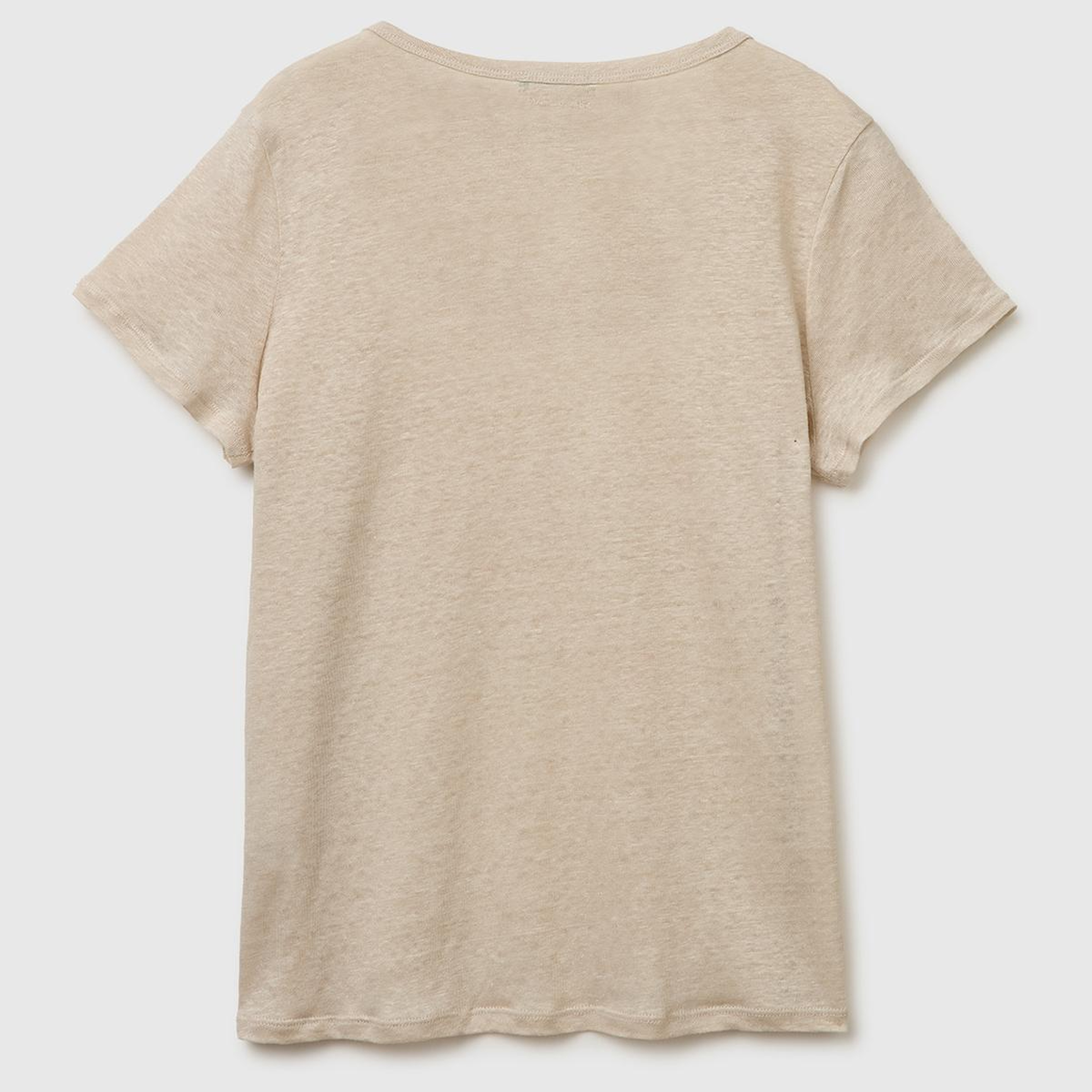 Kadın Taş %100 Keten Geniş Yaka Kısa Kollu T-Shirt