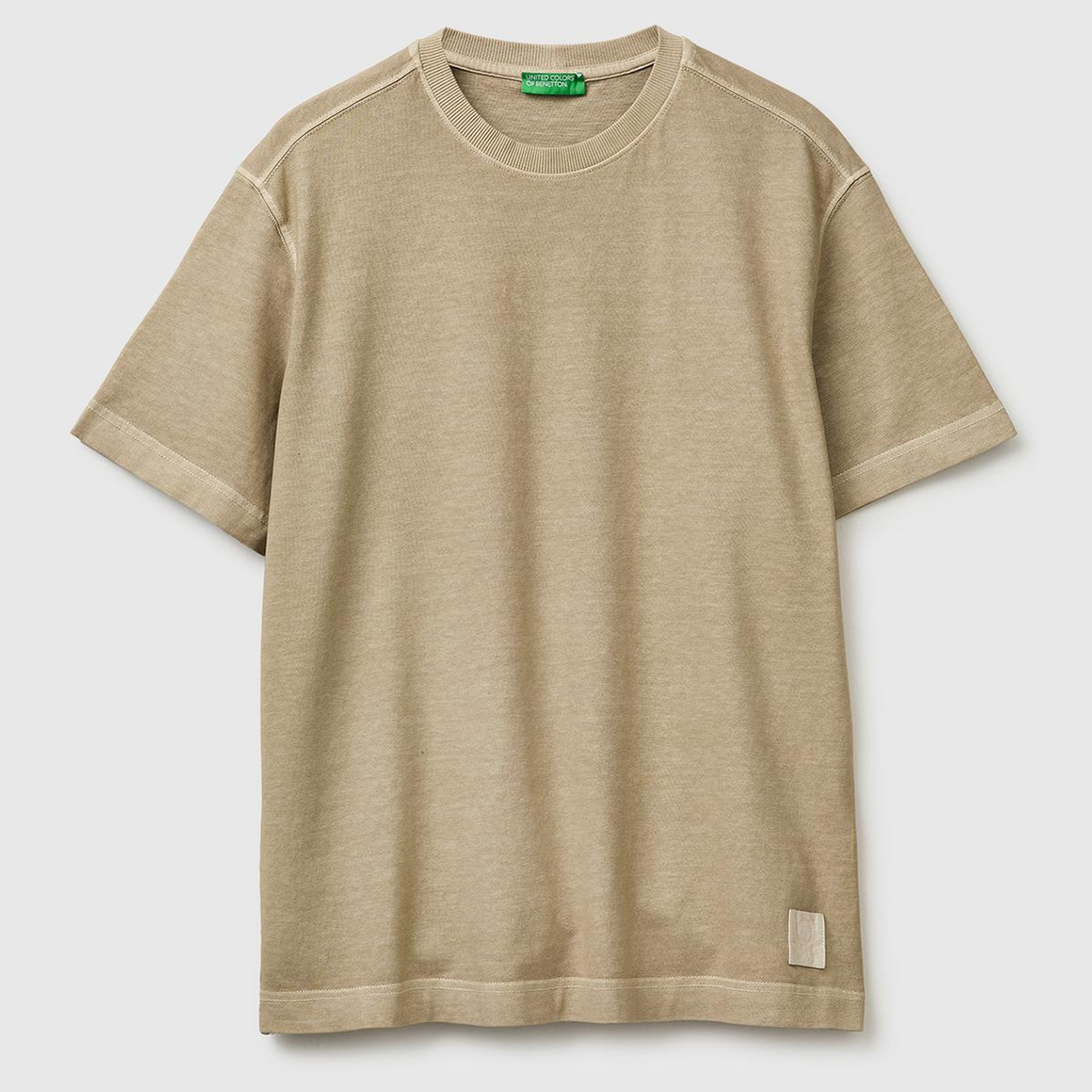 Erkek Krem %100 Pamuk Logo Baskılı Relax Fit T-Shirt