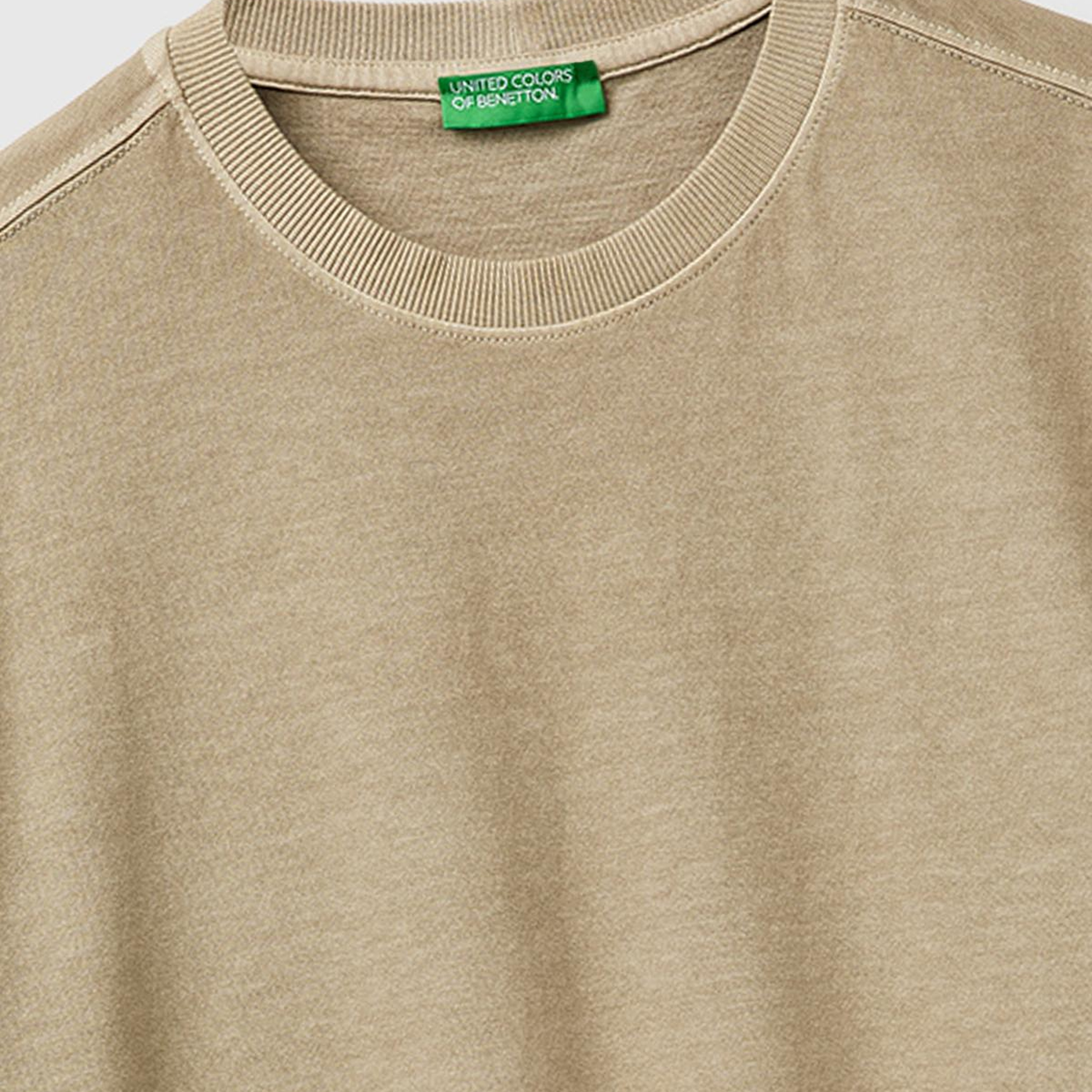 Erkek Krem %100 Pamuk Logo Baskılı Relax Fit T-Shirt