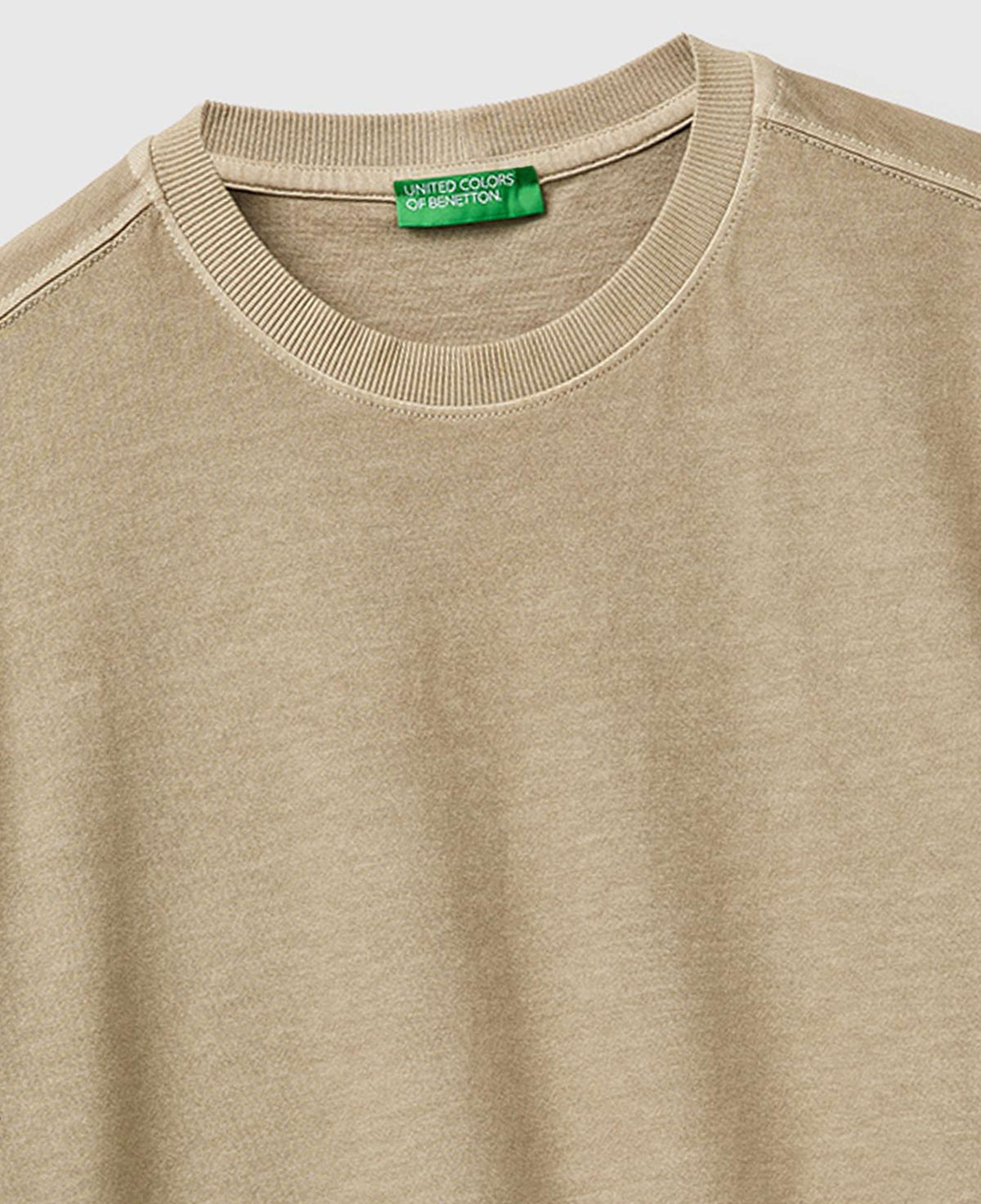 Erkek Krem %100 Pamuk Logo Baskılı Relax Fit T-Shirt
