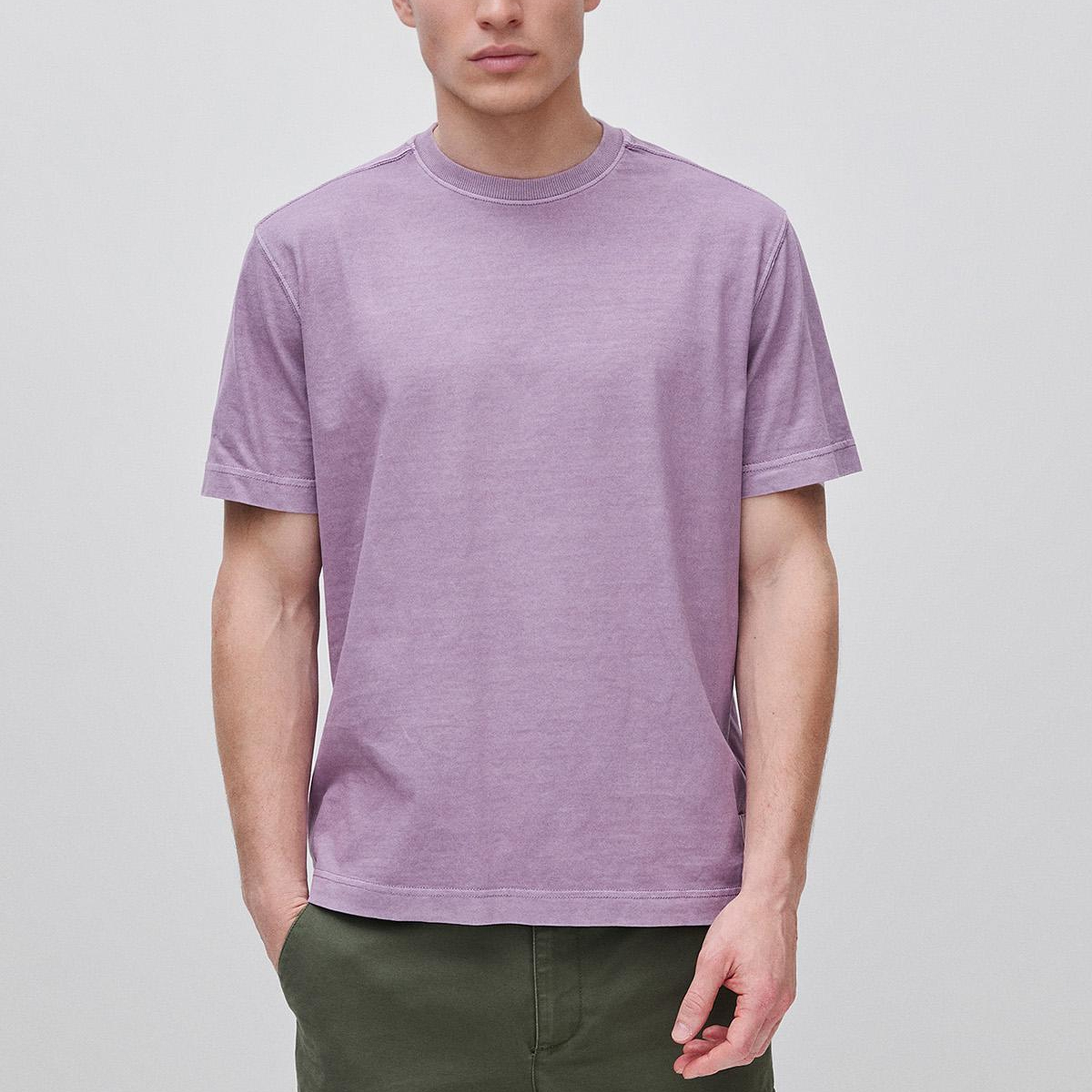 Erkek Mor %100 Pamuk Logo Baskılı Relax Fit T-Shirt
