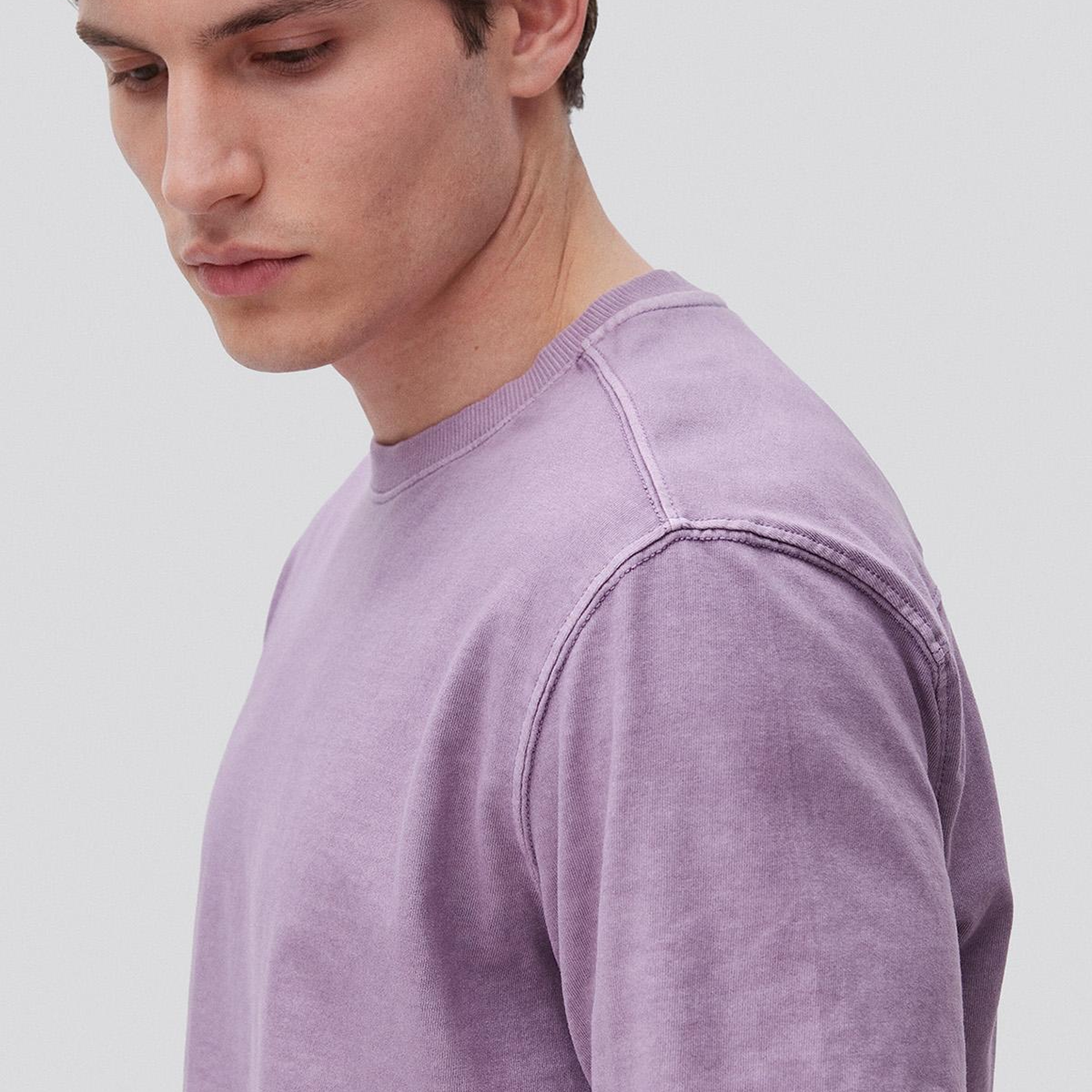 Erkek Mor %100 Pamuk Logo Baskılı Relax Fit T-Shirt