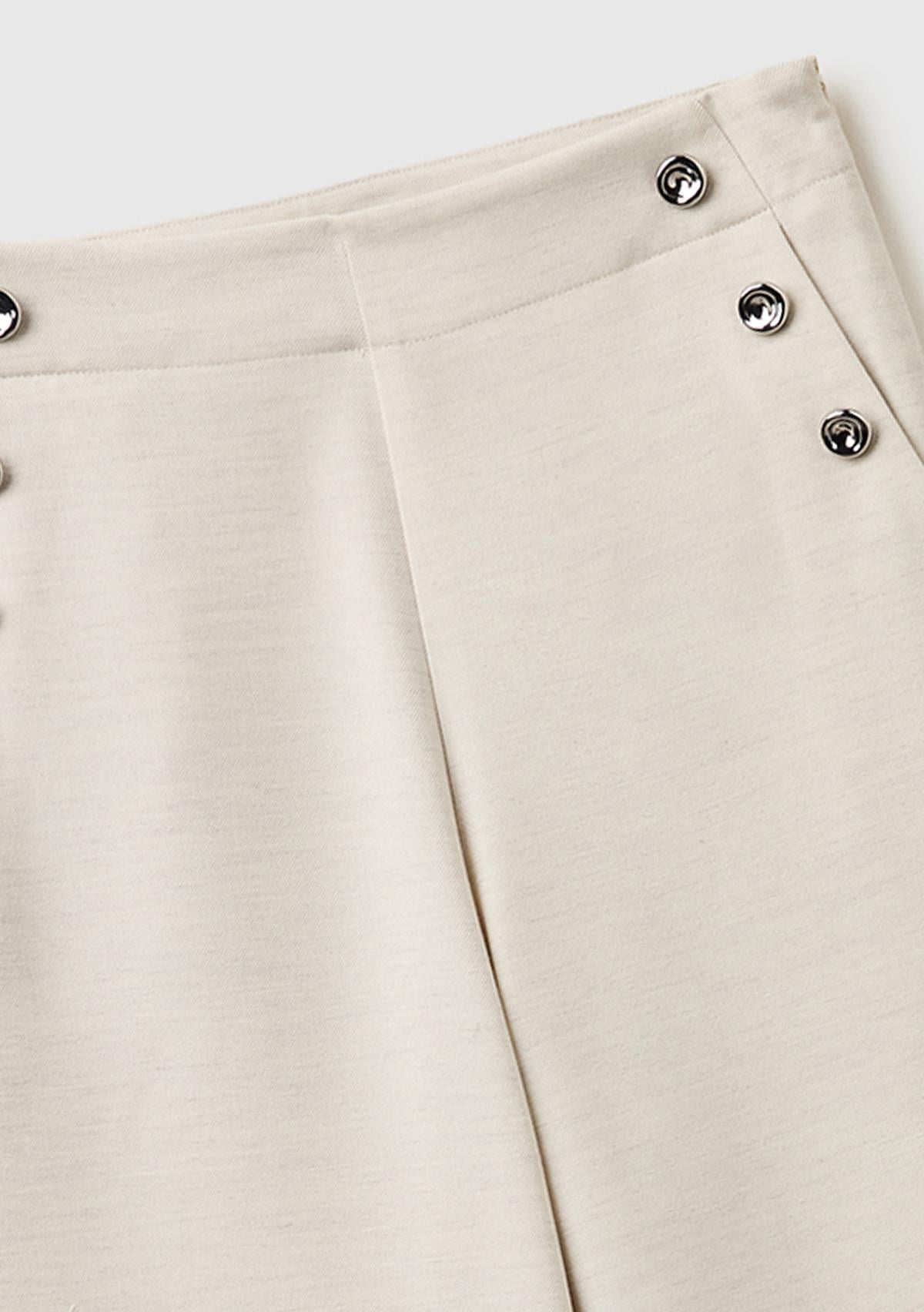 Kadın Krem Yün Karışımlı Wide Fit Yüksek Bel Pantolon