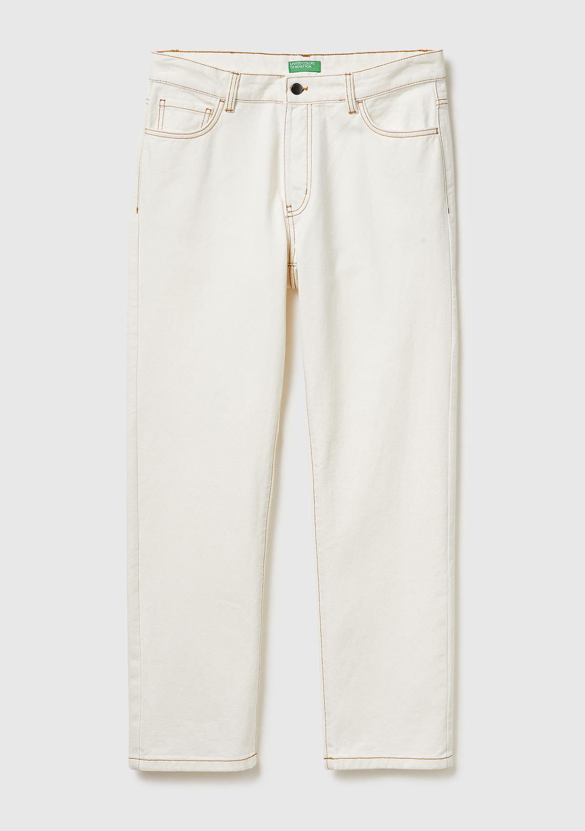 Erkek Koyu Mavi  %100 Pamuk Düz Paça Regular Fit Beş Cepli Denim Pantolon