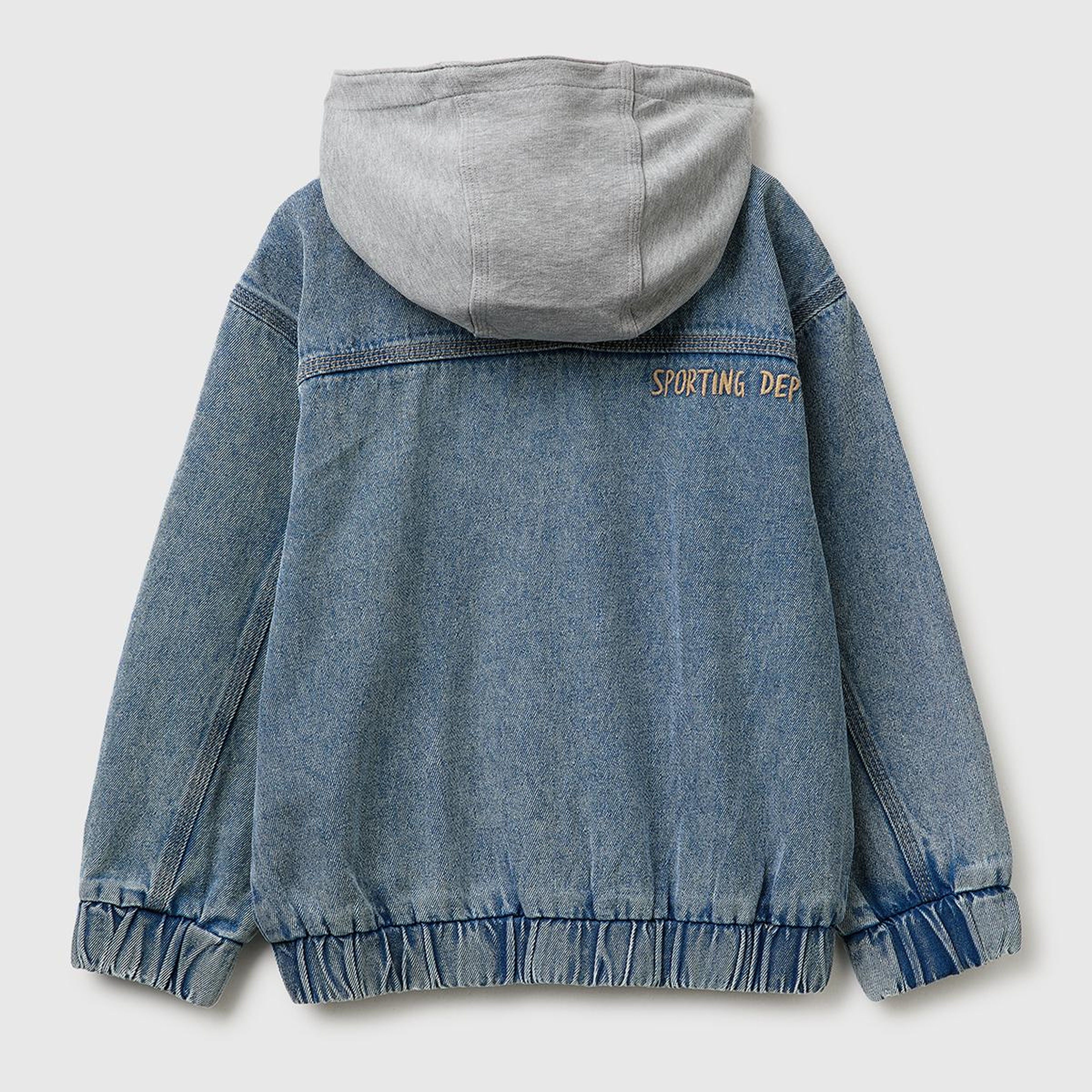 Erkek Çocuk Mavi Logo Etiketli Polar Kapüşonlu Denim Bomber Ceket