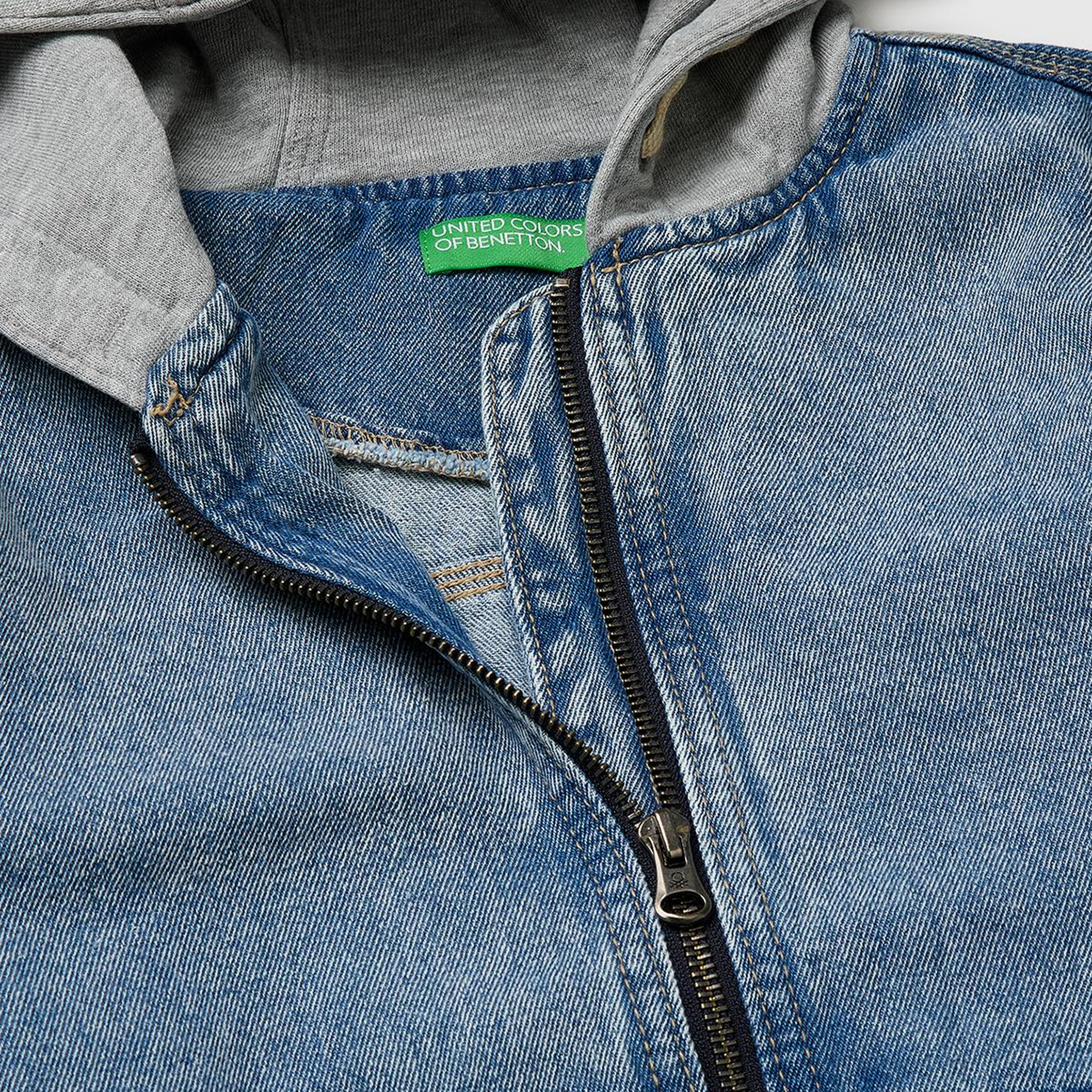 Erkek Çocuk Mavi Logo Etiketli Polar Kapüşonlu Denim Bomber Ceket