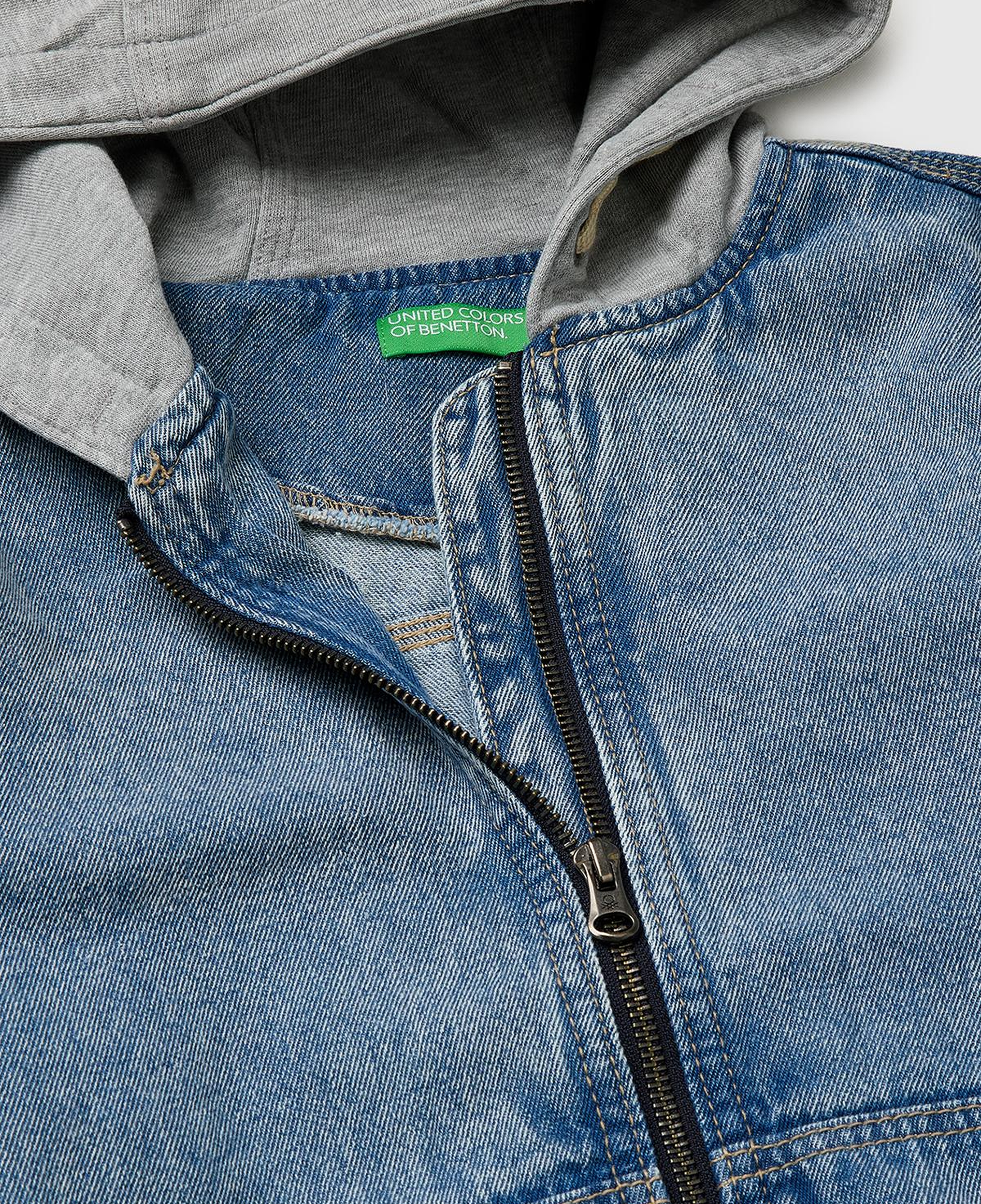 Erkek Çocuk Mavi Logo Etiketli Polar Kapüşonlu Denim Bomber Ceket