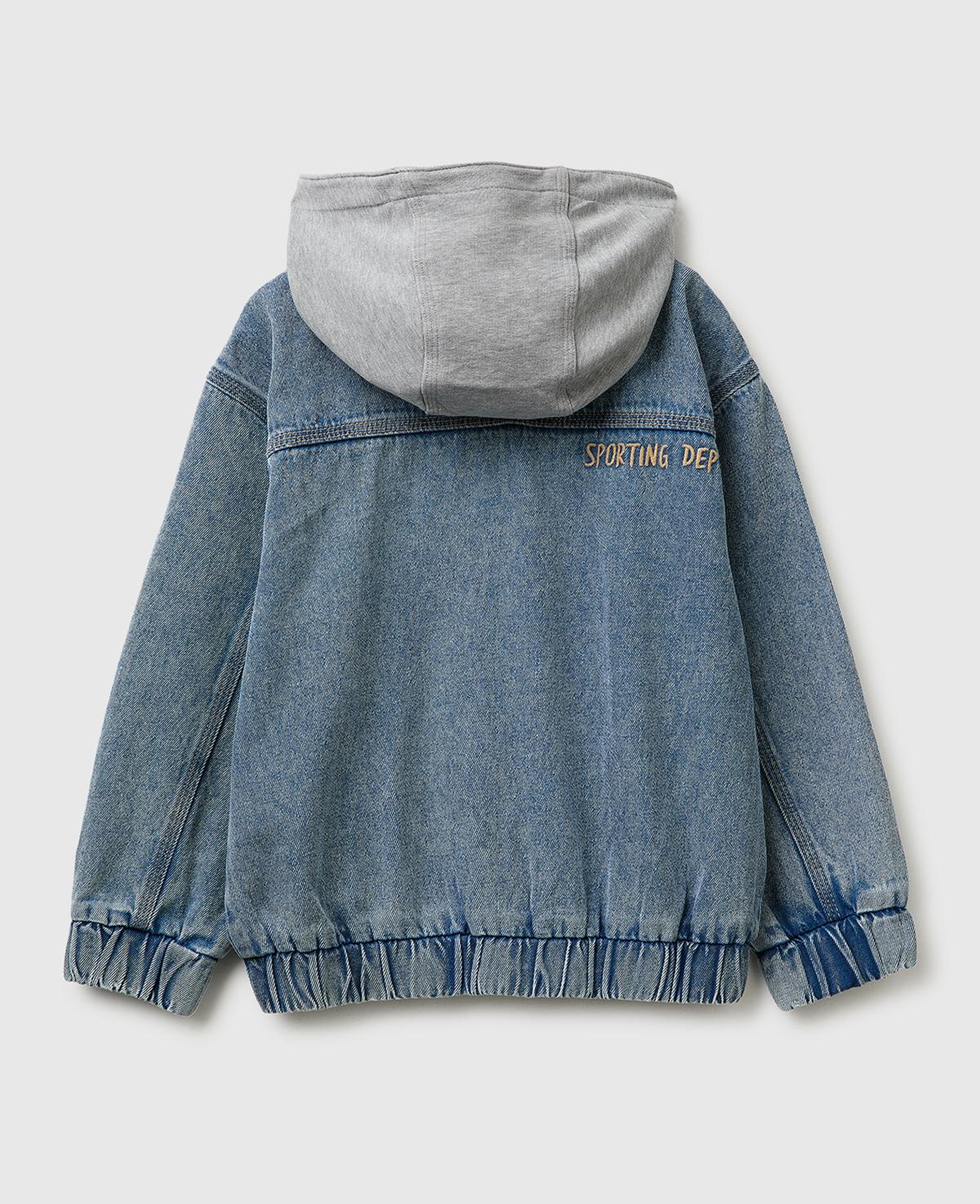 Erkek Çocuk Mavi Logo Etiketli Polar Kapüşonlu Denim Bomber Ceket