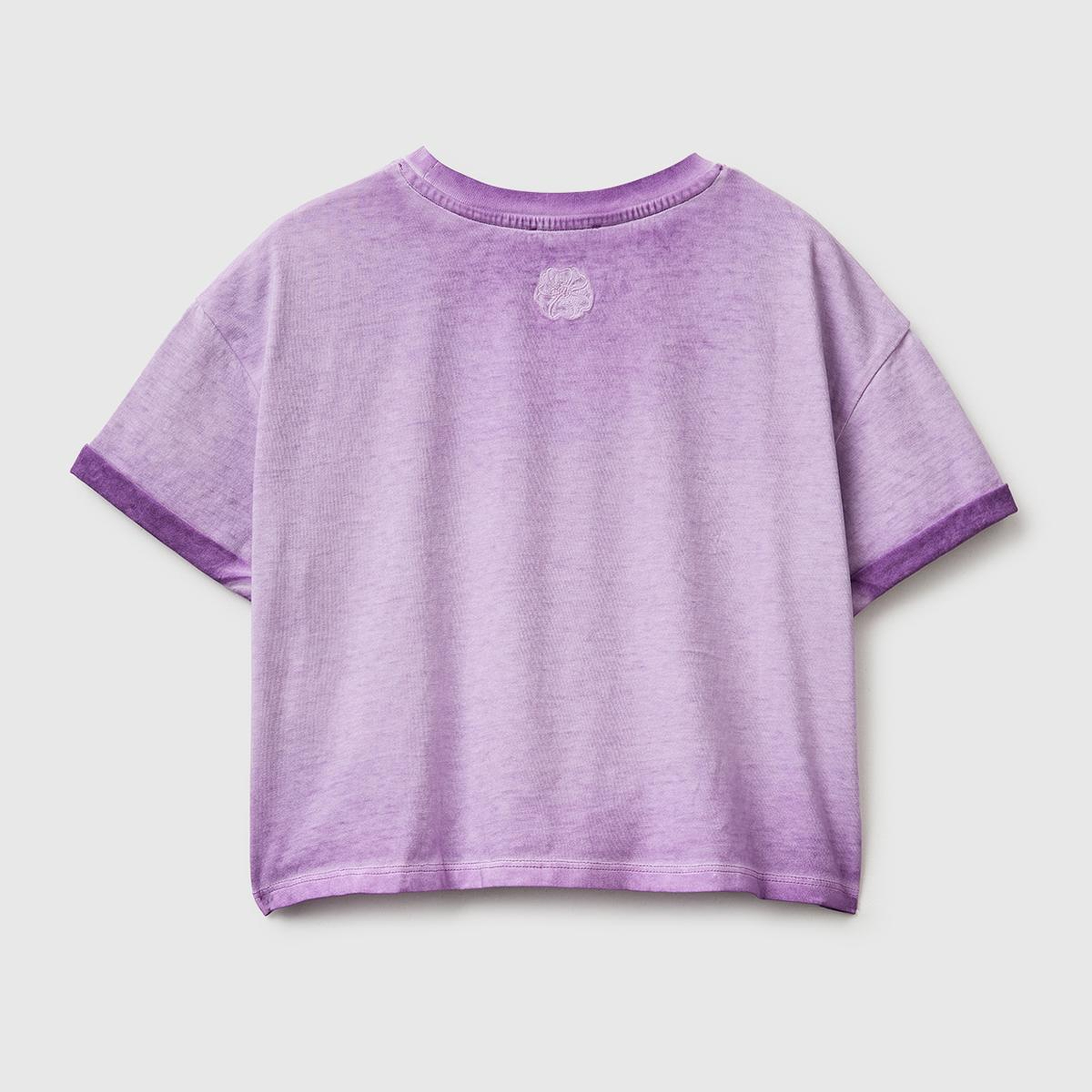 Kız Çocuk Lila Etek Ucu Düğümlü Baskılı Boxy Fit Kısa Kollu T-Shirt