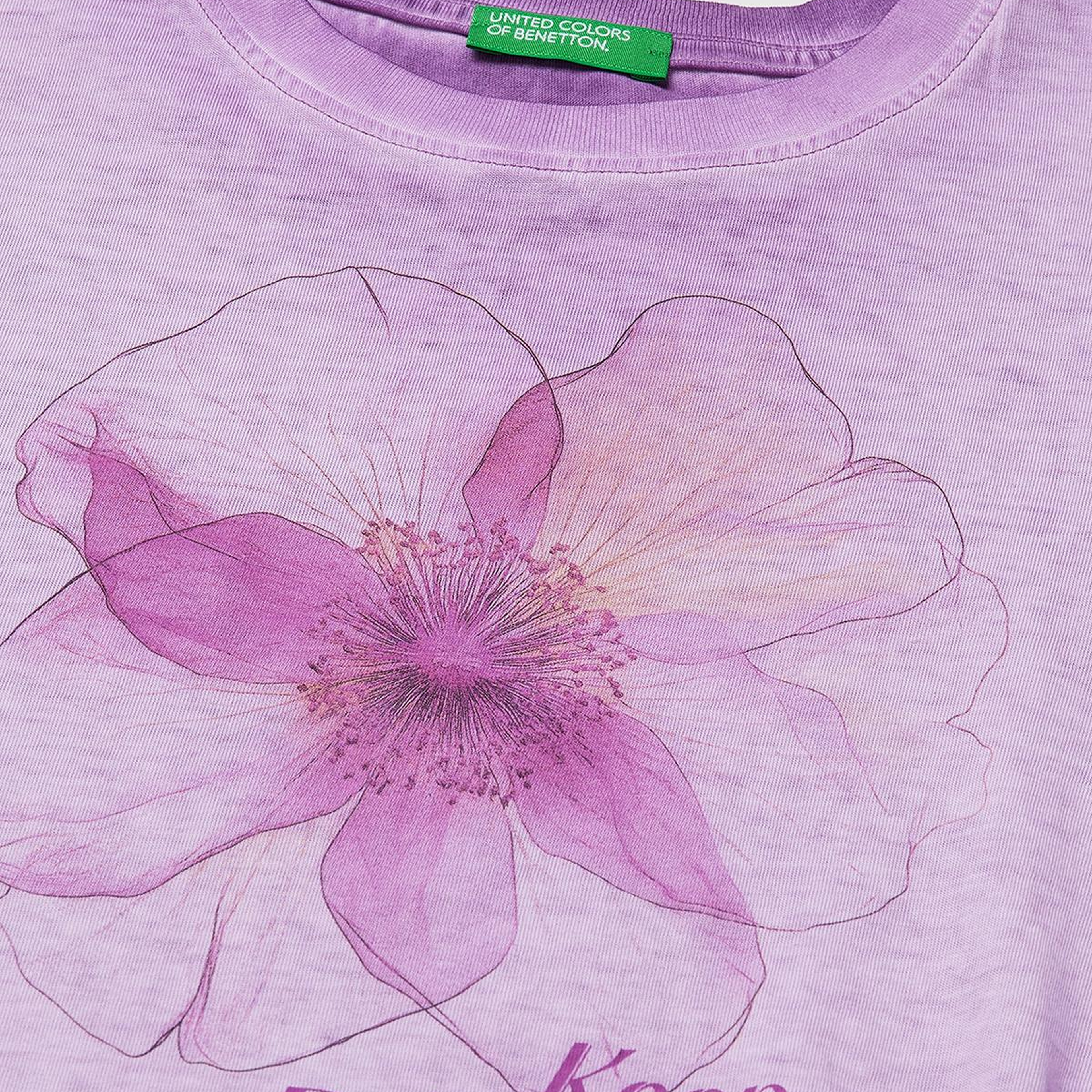 Kız Çocuk Lila Etek Ucu Düğümlü Baskılı Boxy Fit Kısa Kollu T-Shirt